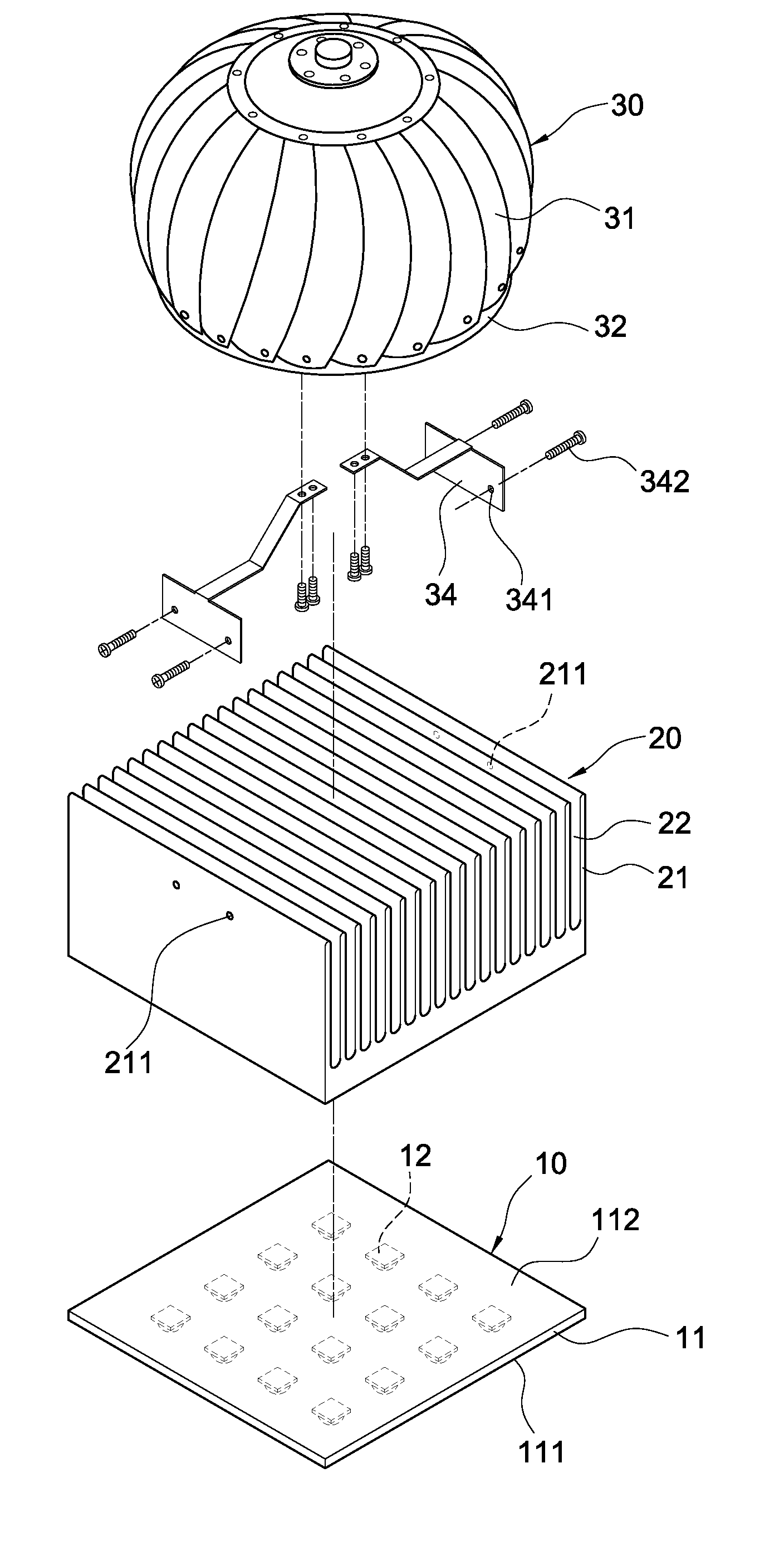 Heat dissipating device having turbine ventilator and LED lamp comprising the same