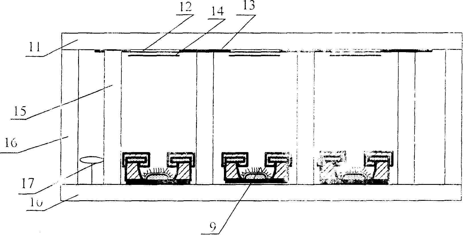 Panel display device with short circuit prevention cathodic protection structure and its production technique