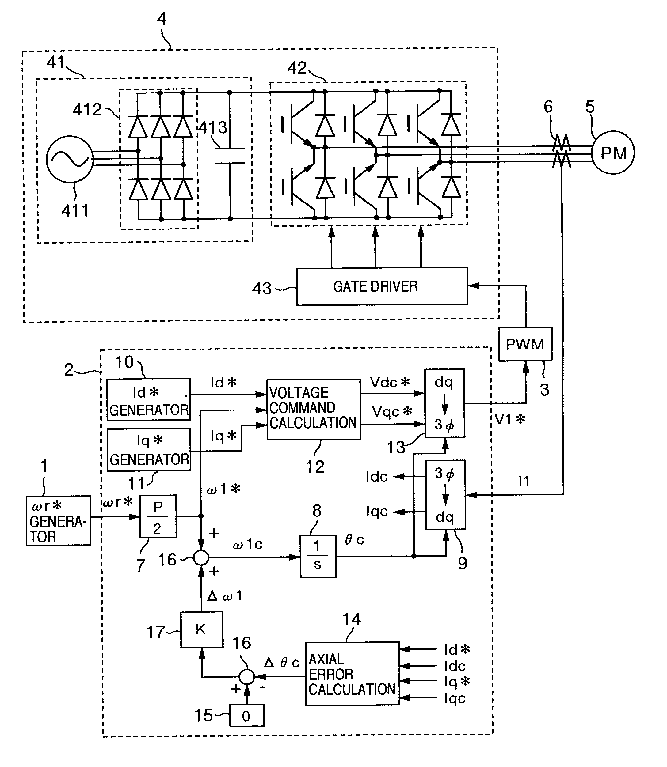 Synchronous motor driving system and sensorless control method for a synchronous motor