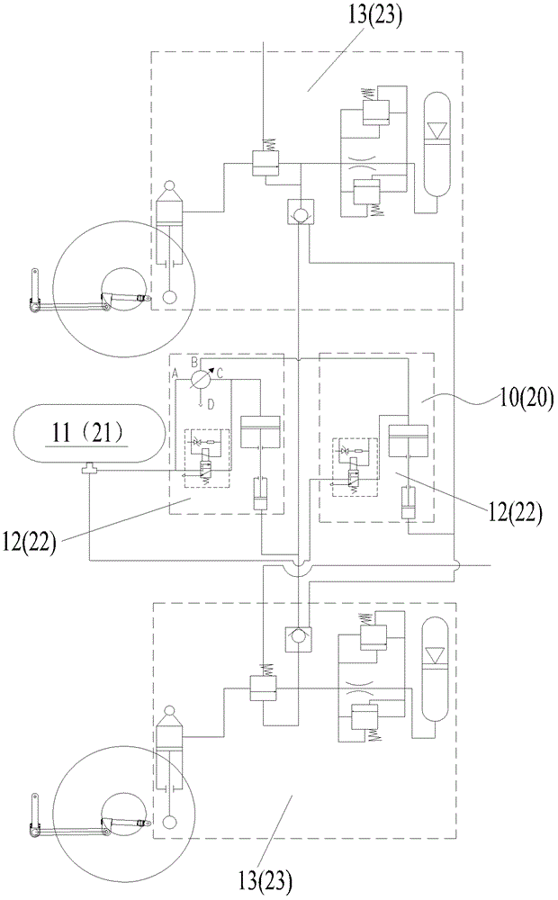 Hydro-pneumatic suspension device, hydro-pneumatic suspension frame, underpan and vehicle