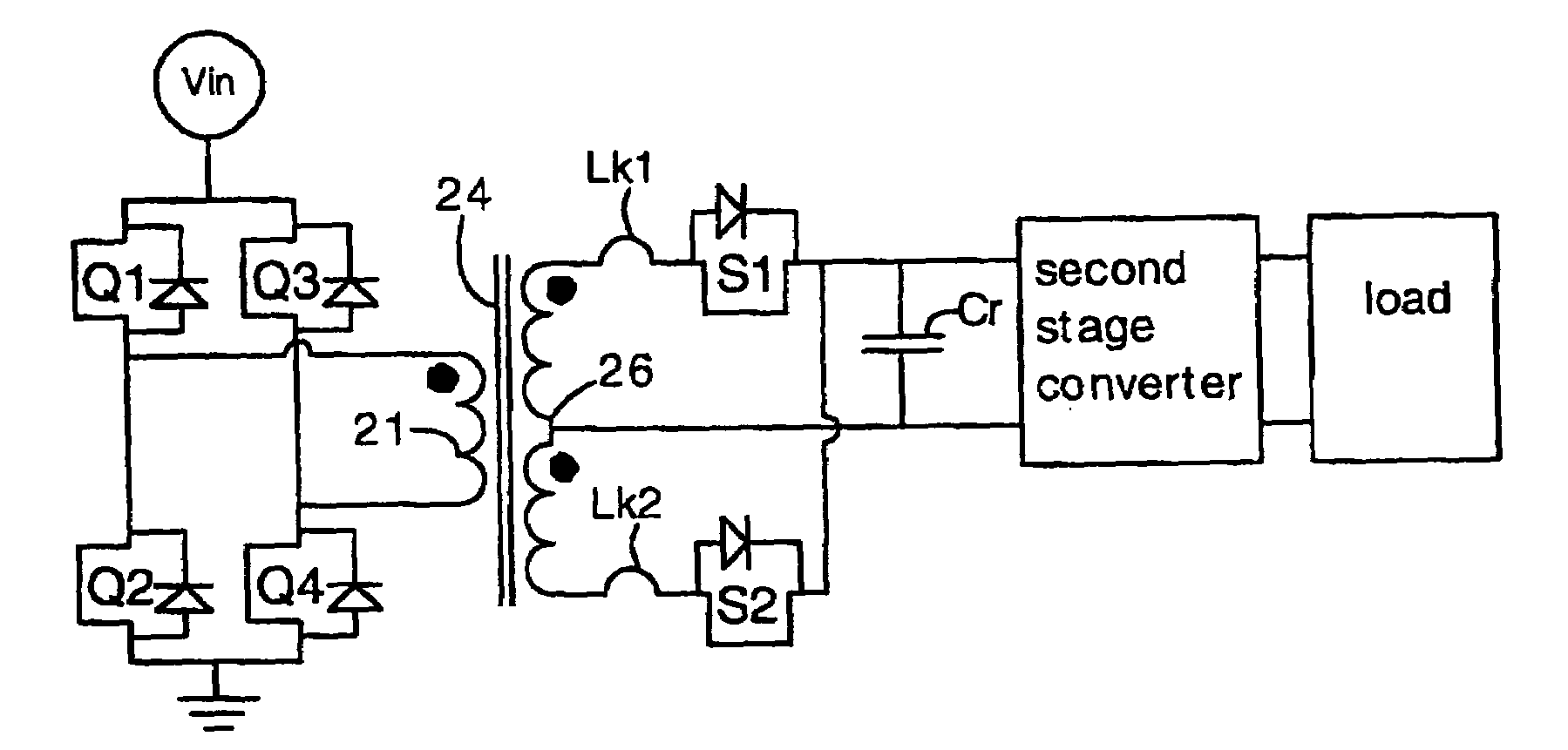 Power converters having capacitor resonant with transformer leakage inductance