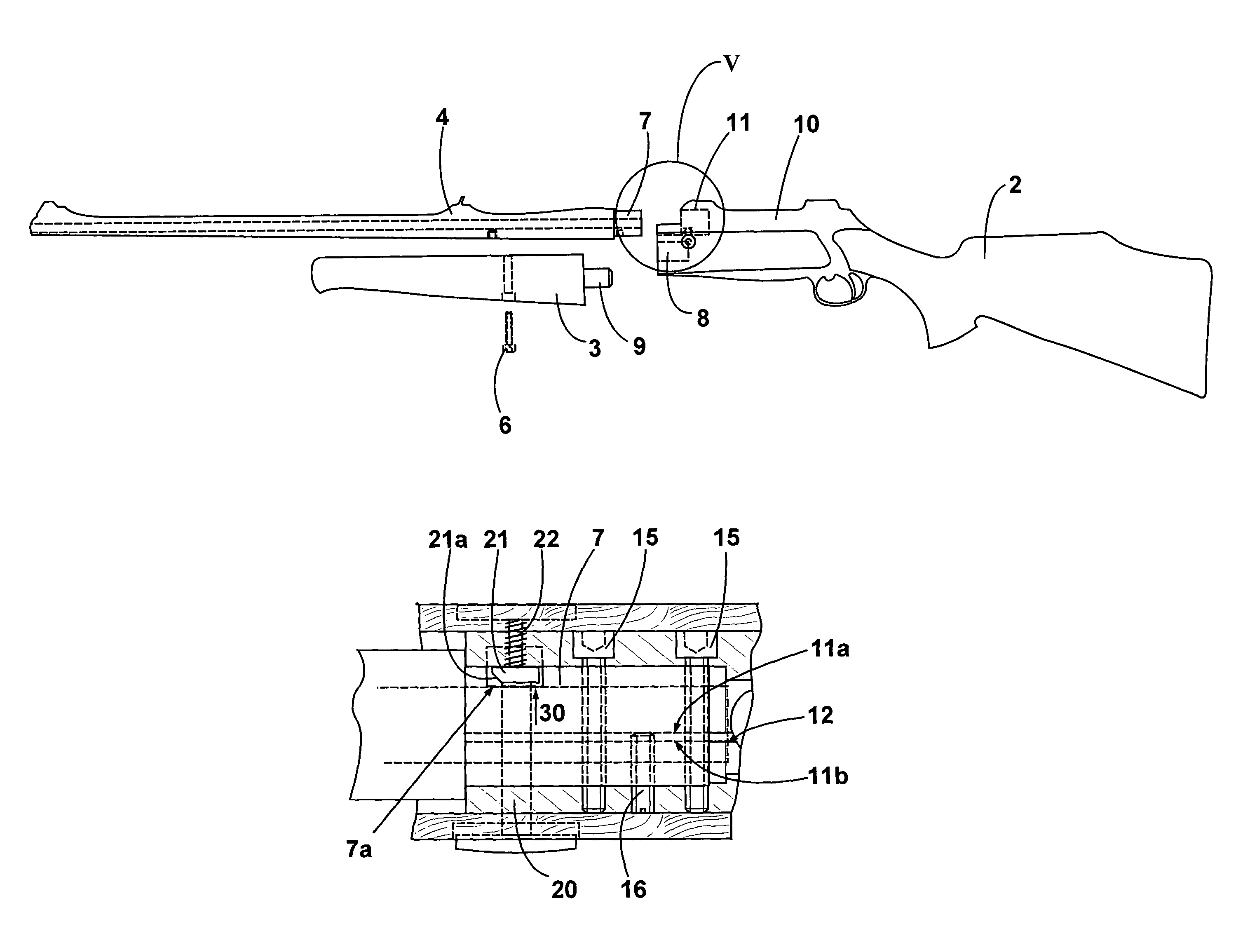 Rifle comprising a stock and a housing with a housing sheath