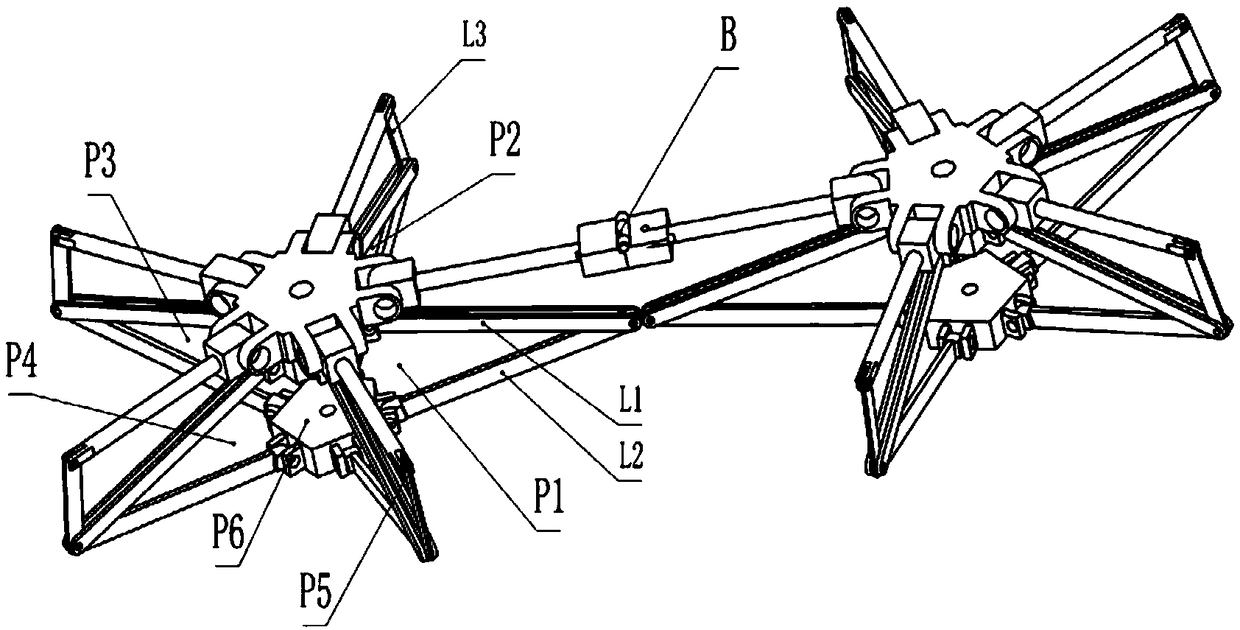A large-space deployable mechanism base on a rigid hinge connection of a shear folding unit