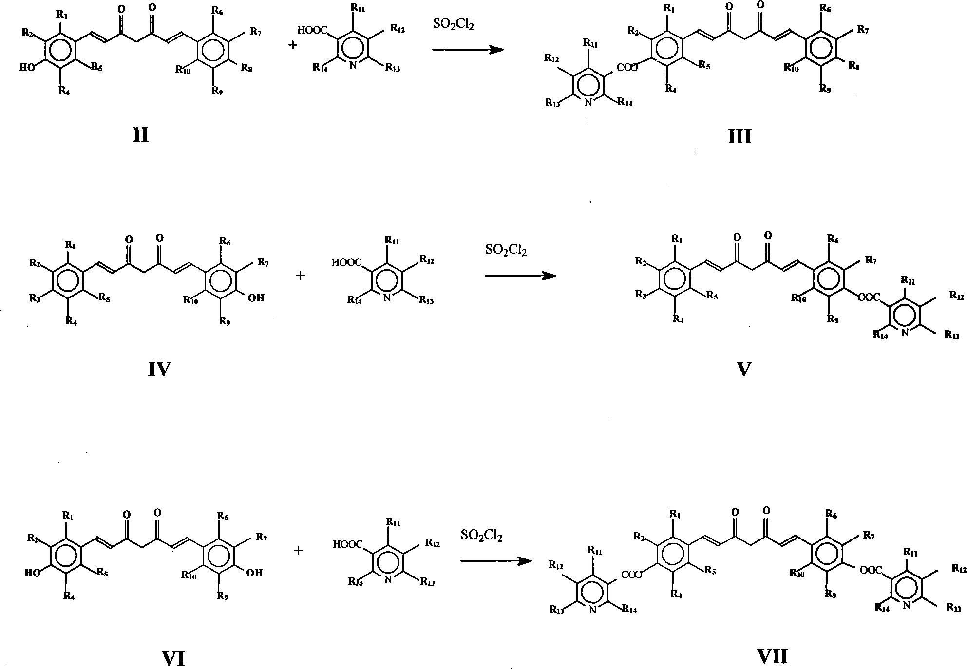 Nicotinic acid-contained curcumin ester derivative and preparation method and application thereof