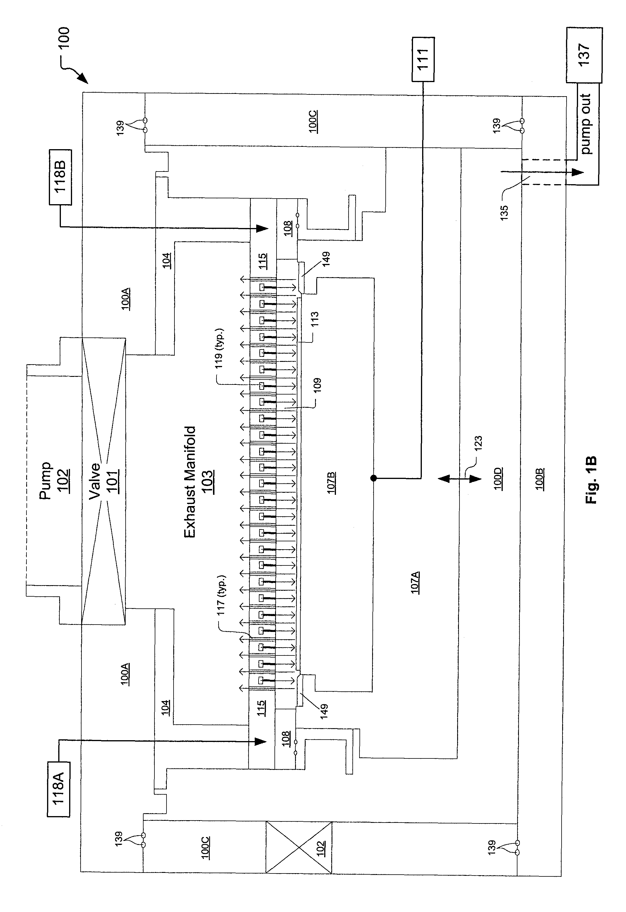 Plasma processing chamber with dual axial gas injection and exhaust