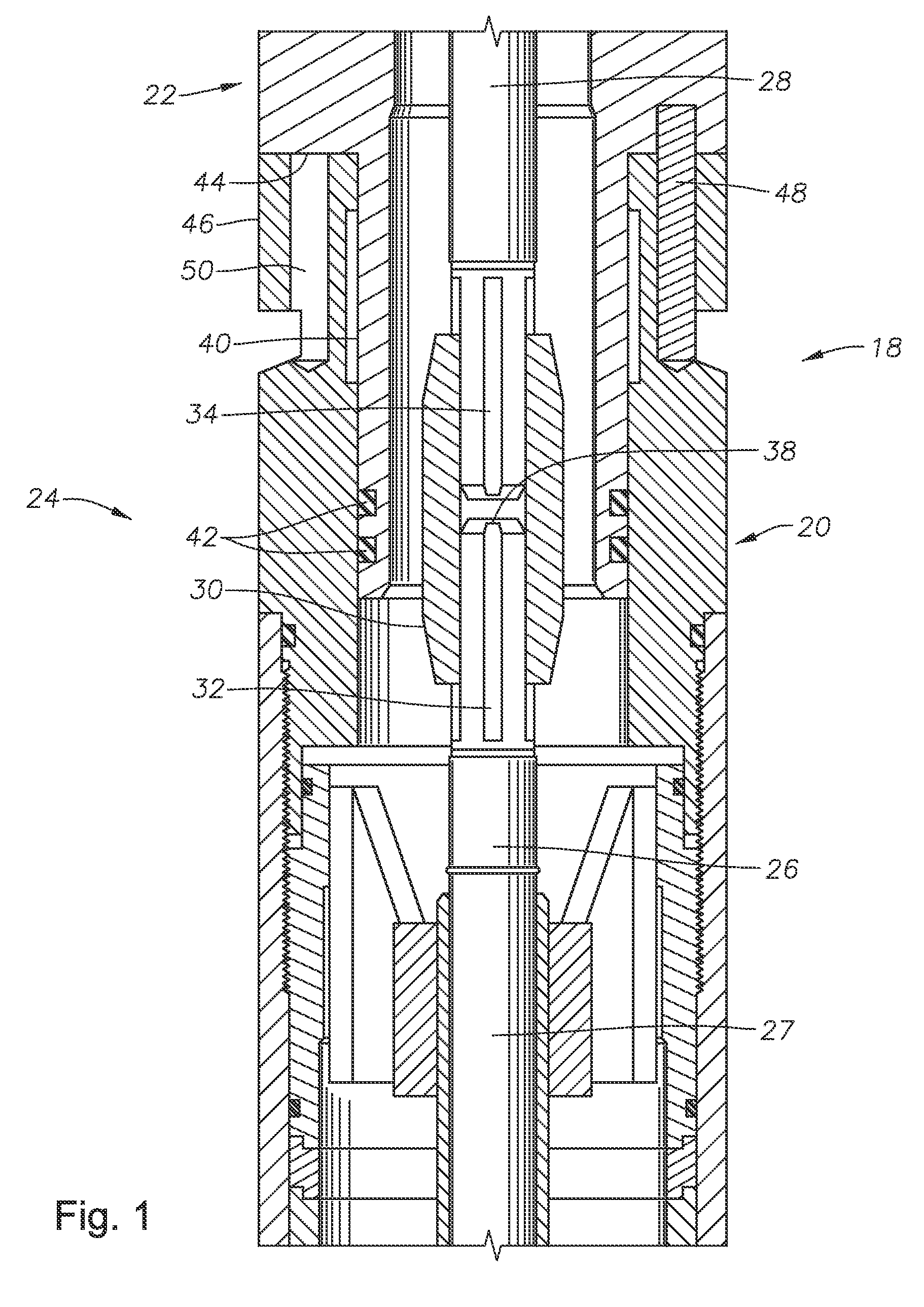 Connection assembly for through tubing conveyed submersible pumps