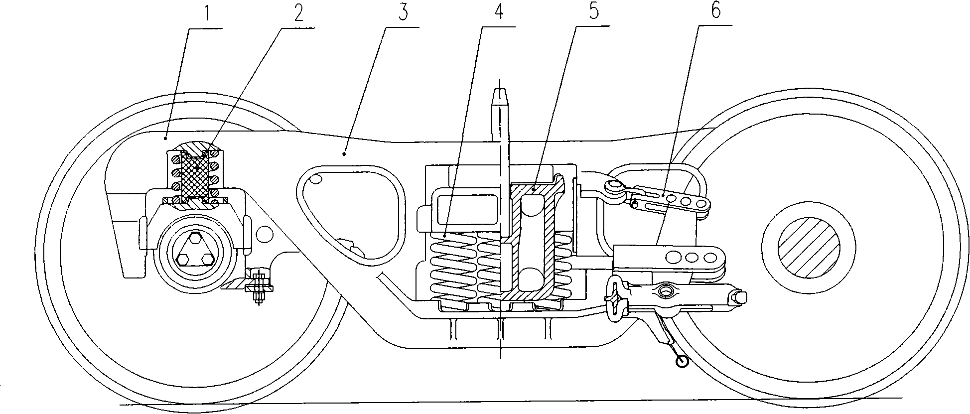 Bogie for goods train with large axle load and low dynamic action