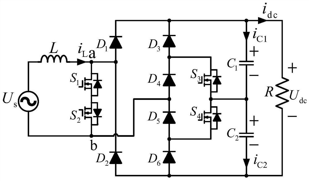 A back-to-back bridgeless three-level rectifier with multiple diodes in series