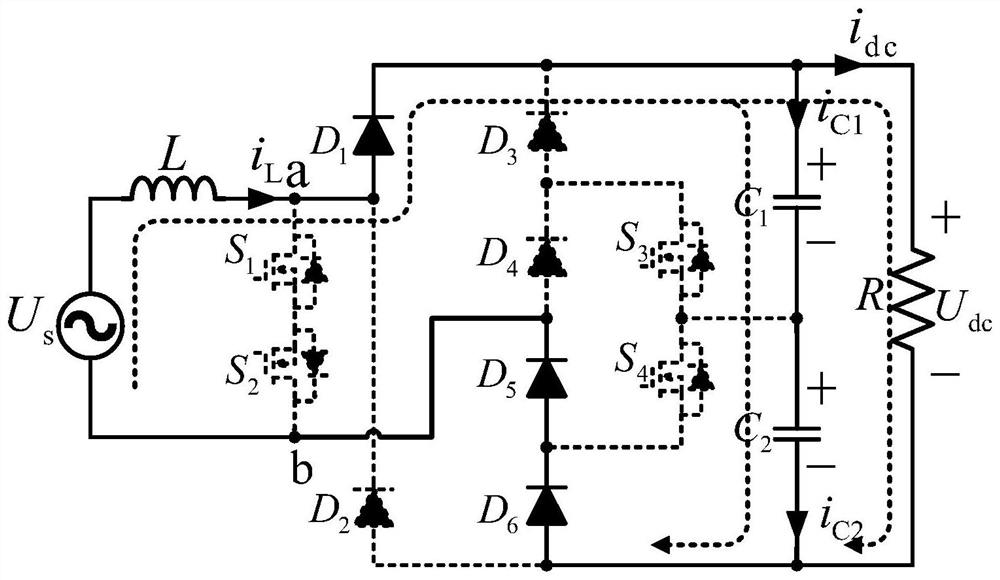 A back-to-back bridgeless three-level rectifier with multiple diodes in series