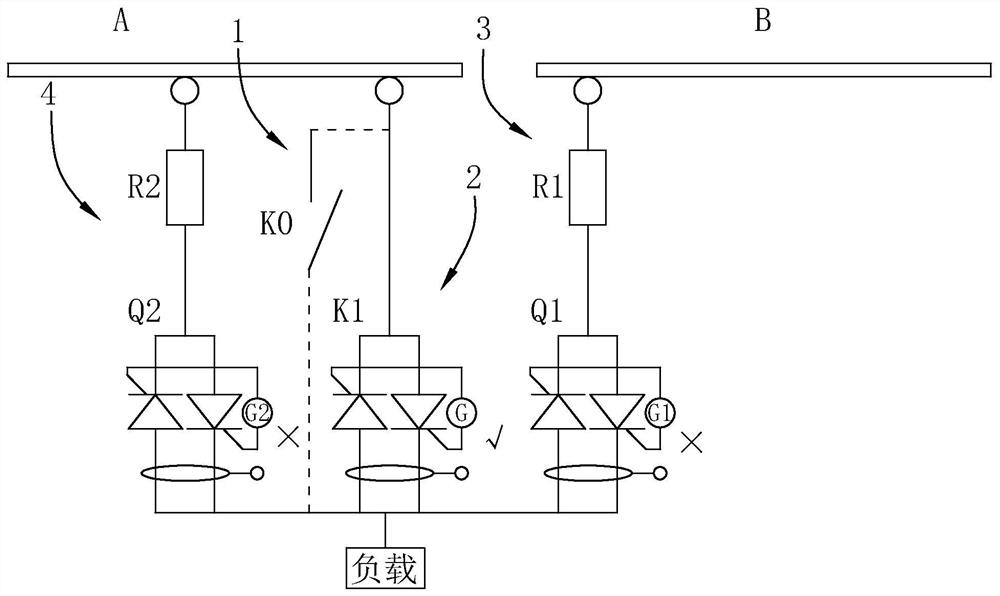 On-load tap-changer switching method, circuit and device