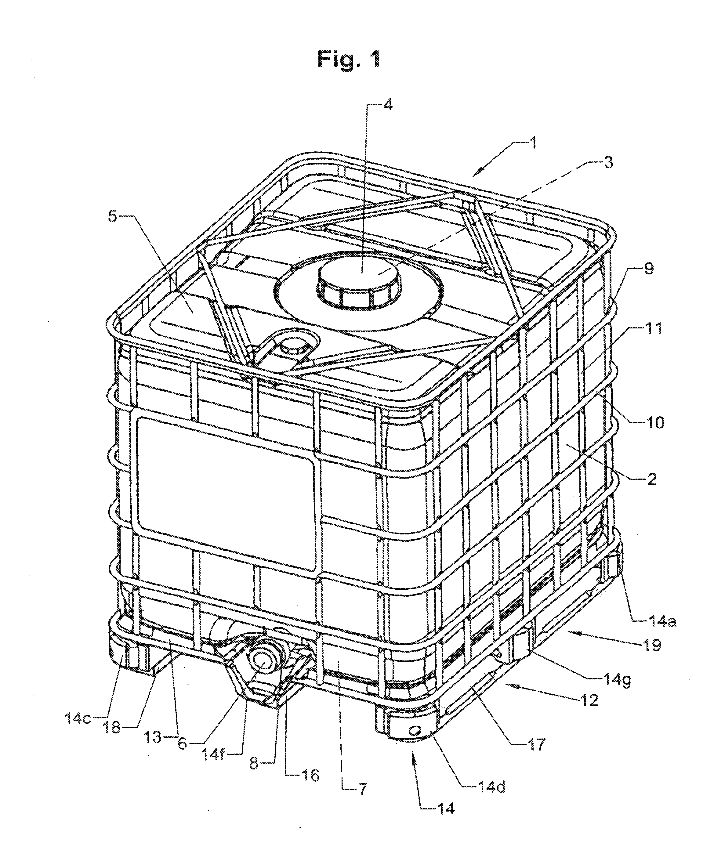 Pallet-like support base for transport and storage containers for liquids