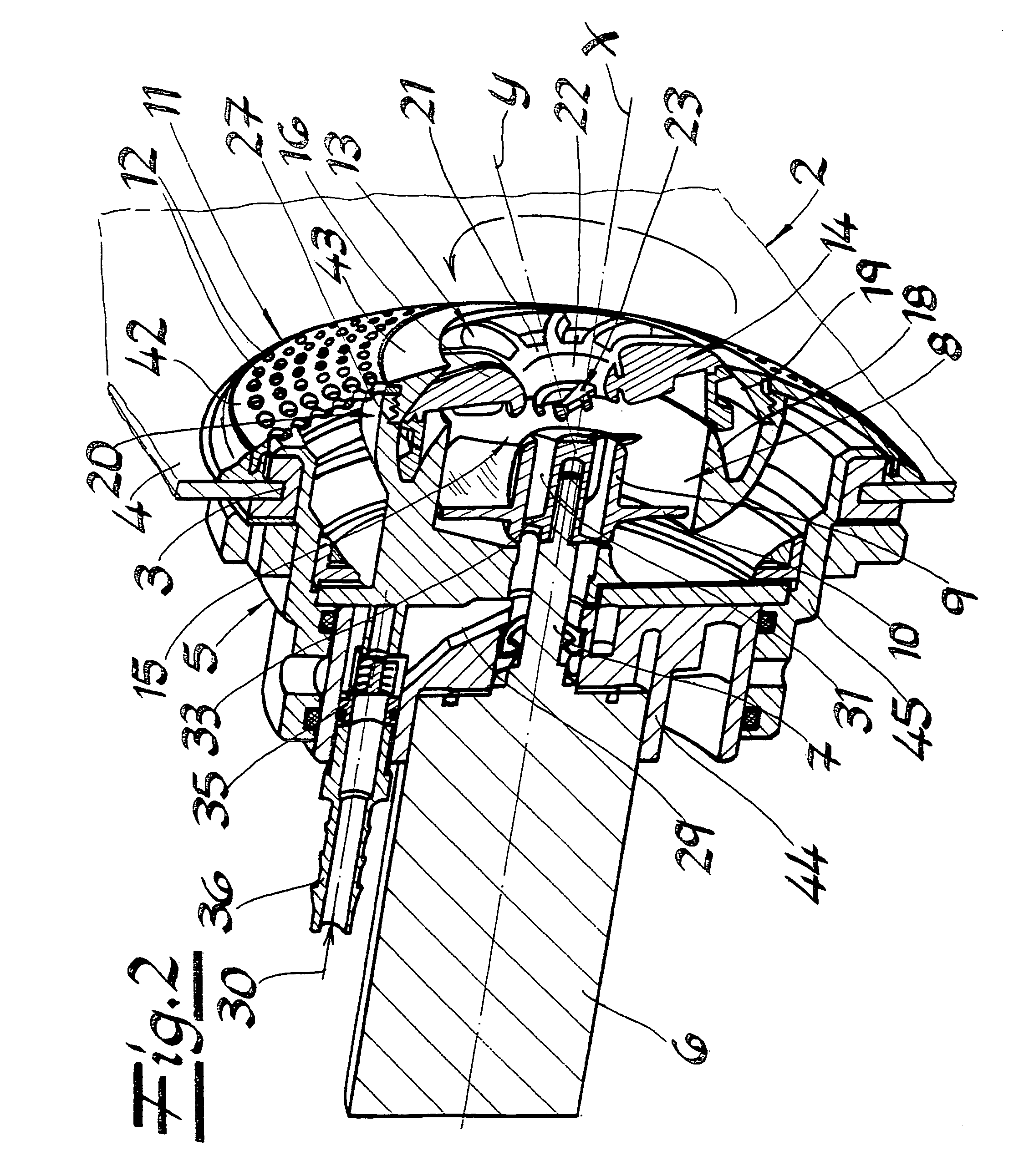 Device for generating a massage stream in a sanitary tub