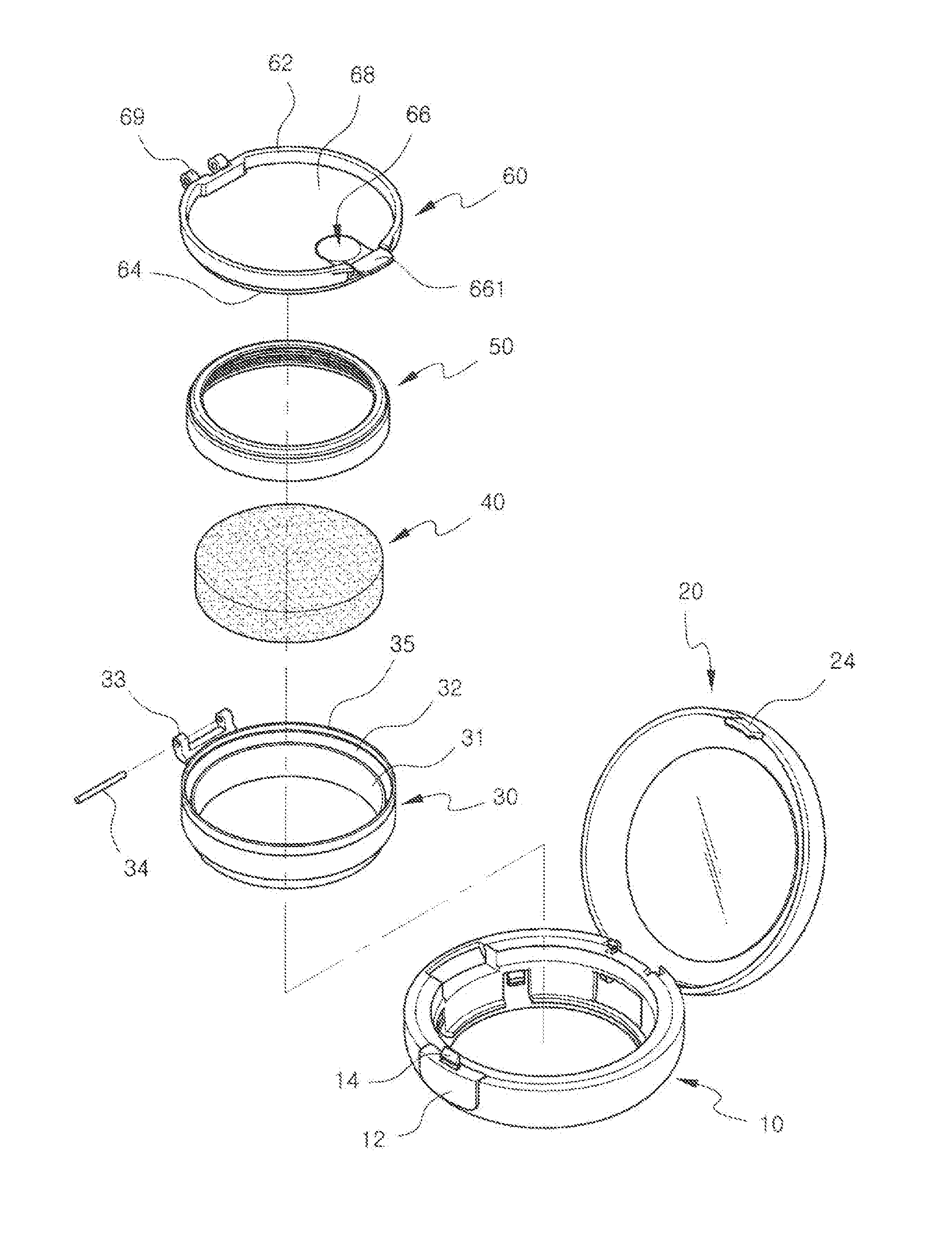 Cosmetic container having air entrance/exit member