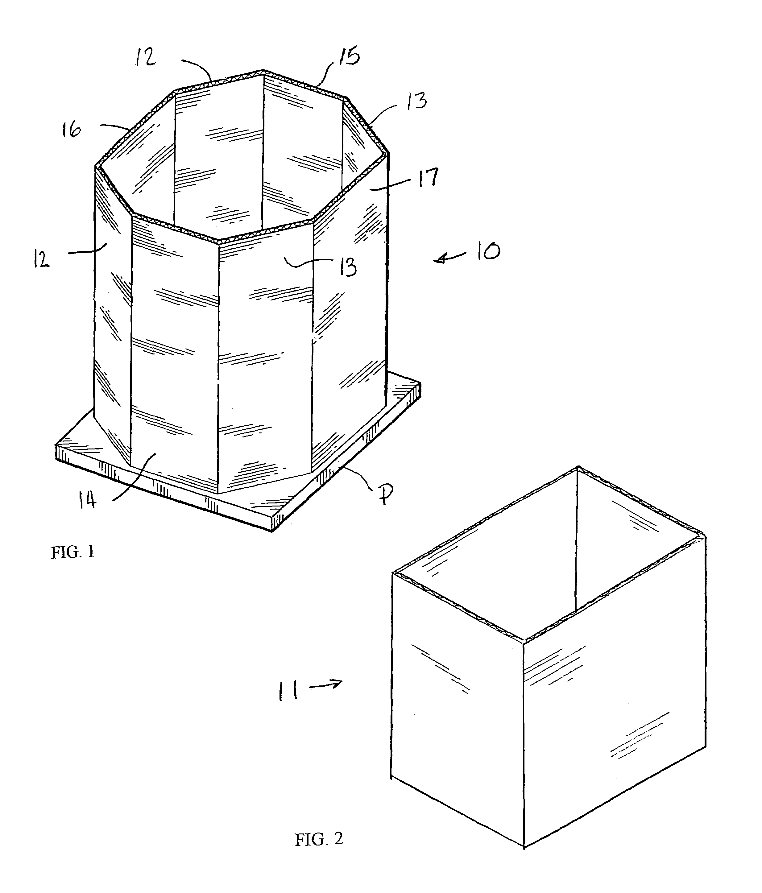 Octagonal bulk bin with means to resist initiation of failure of the vertical score in the bin