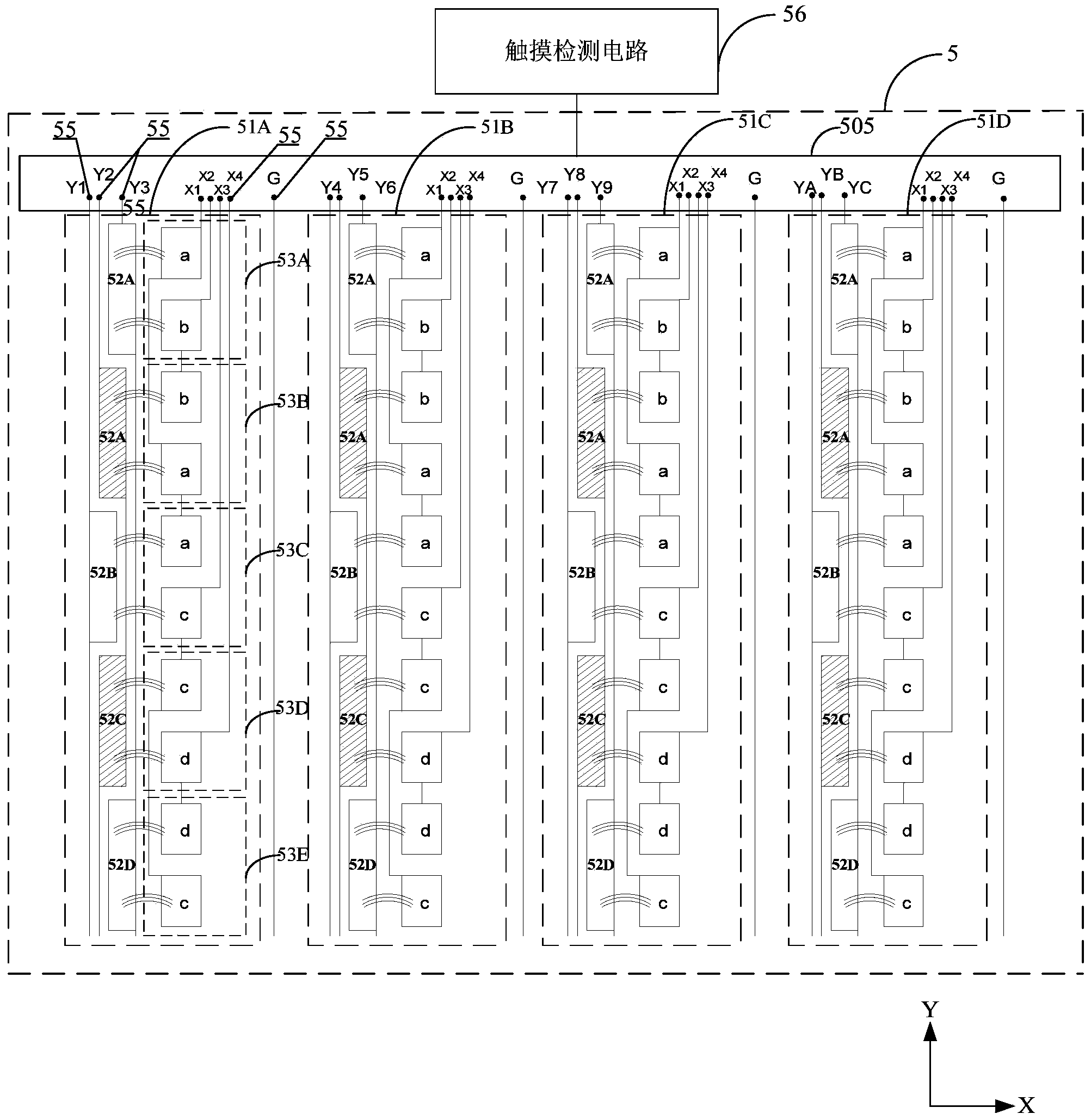 Single-layer mutual capacitance touch screen, touch screen device and equipment