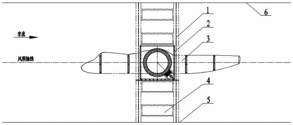 Large low-speed wind tunnel buffeting test wing model supporting device