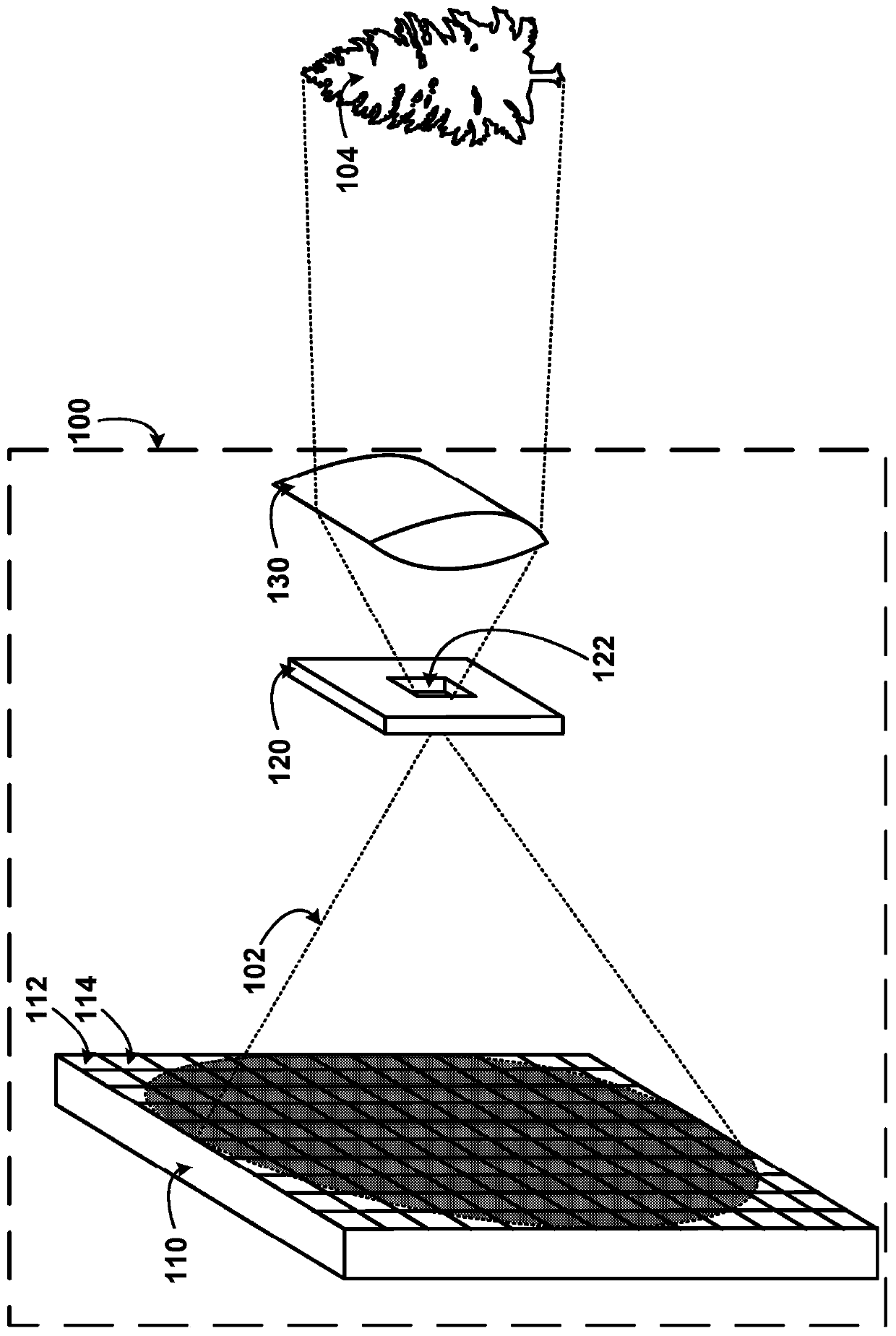 Array of waveguide diffusers for light detection using an aperture