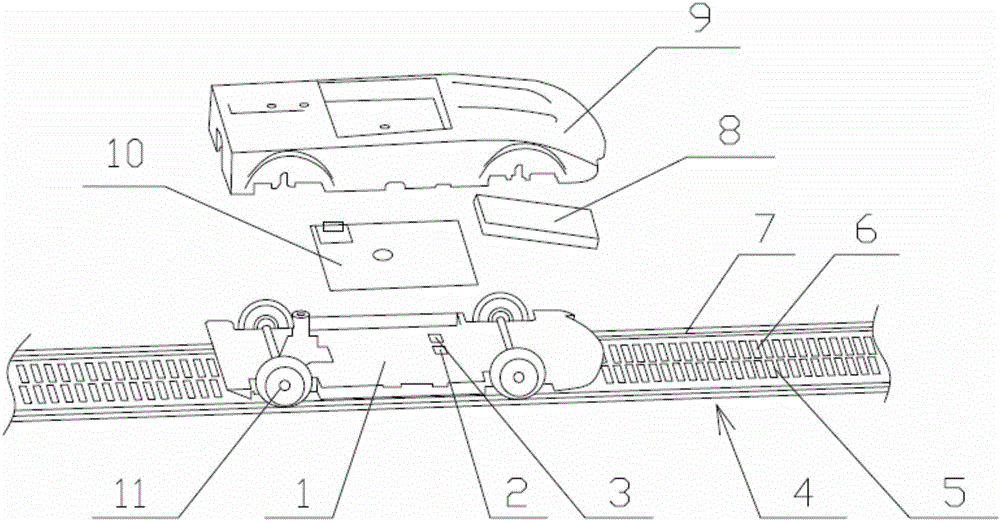 Digitized cart track system capable of automatically recognizing direction and distance of motion and measuring method thereof