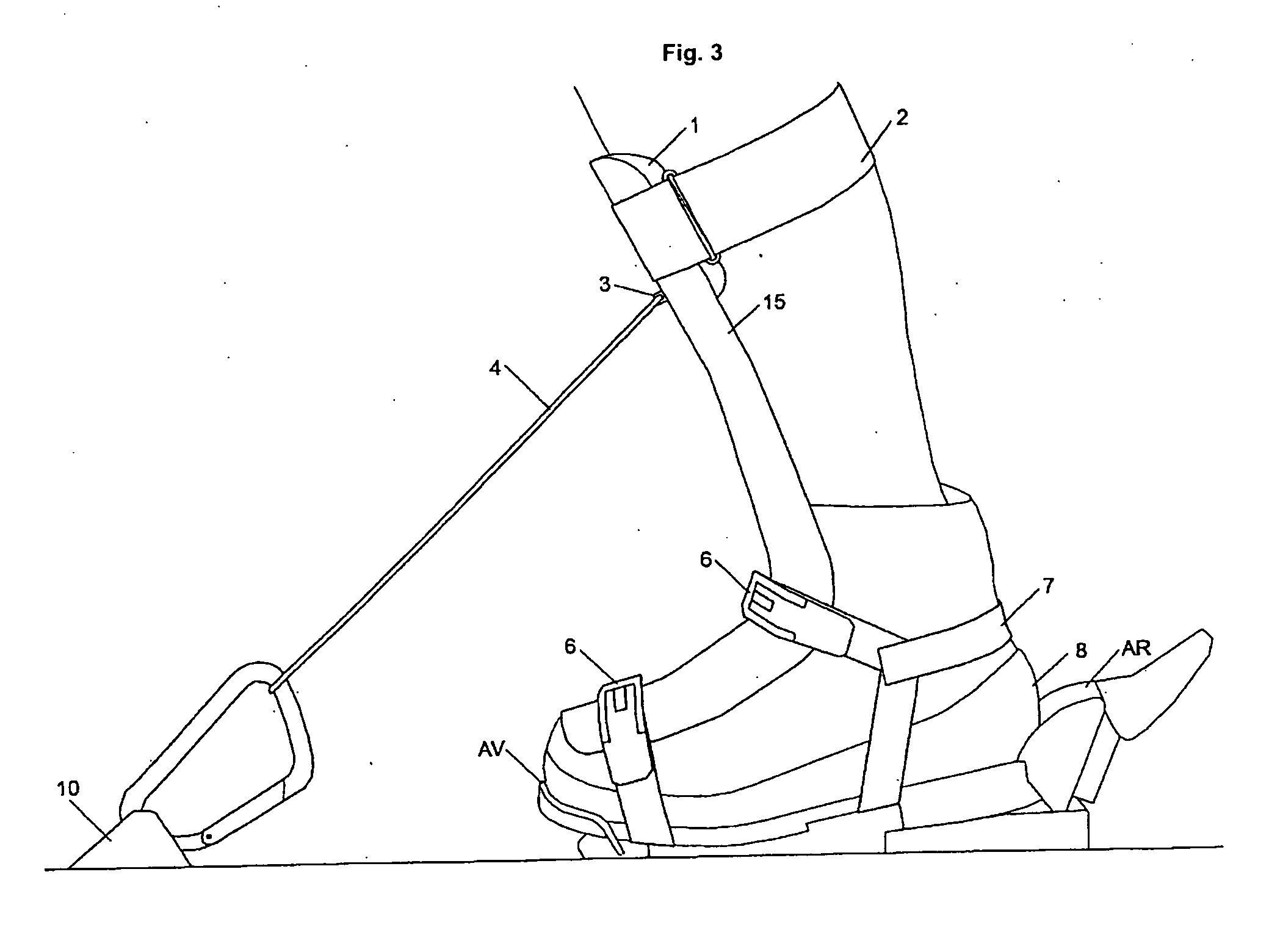 Tibia support device for skier