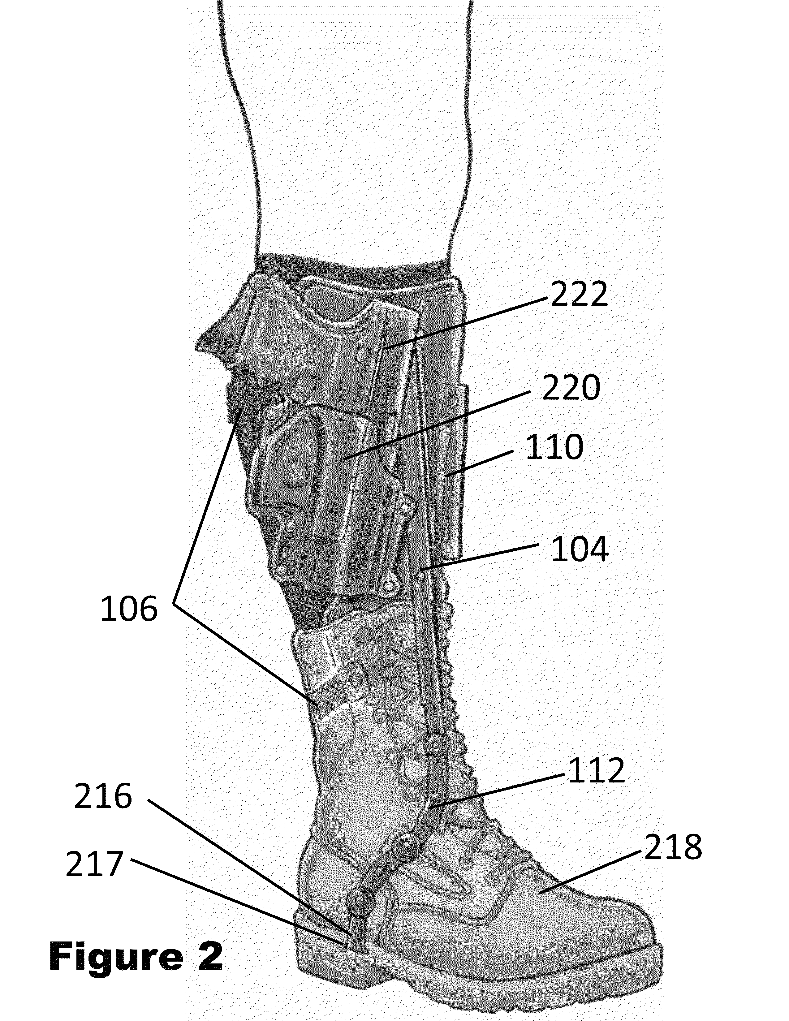 Ankle holster with foot orthosis and exoskeleton
