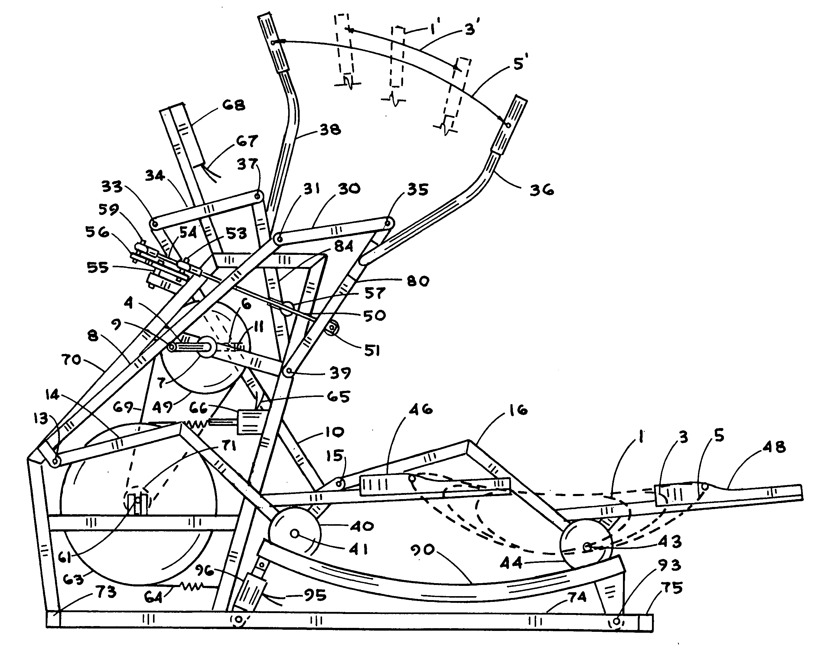 Free terrain elliptical exercise apparatus