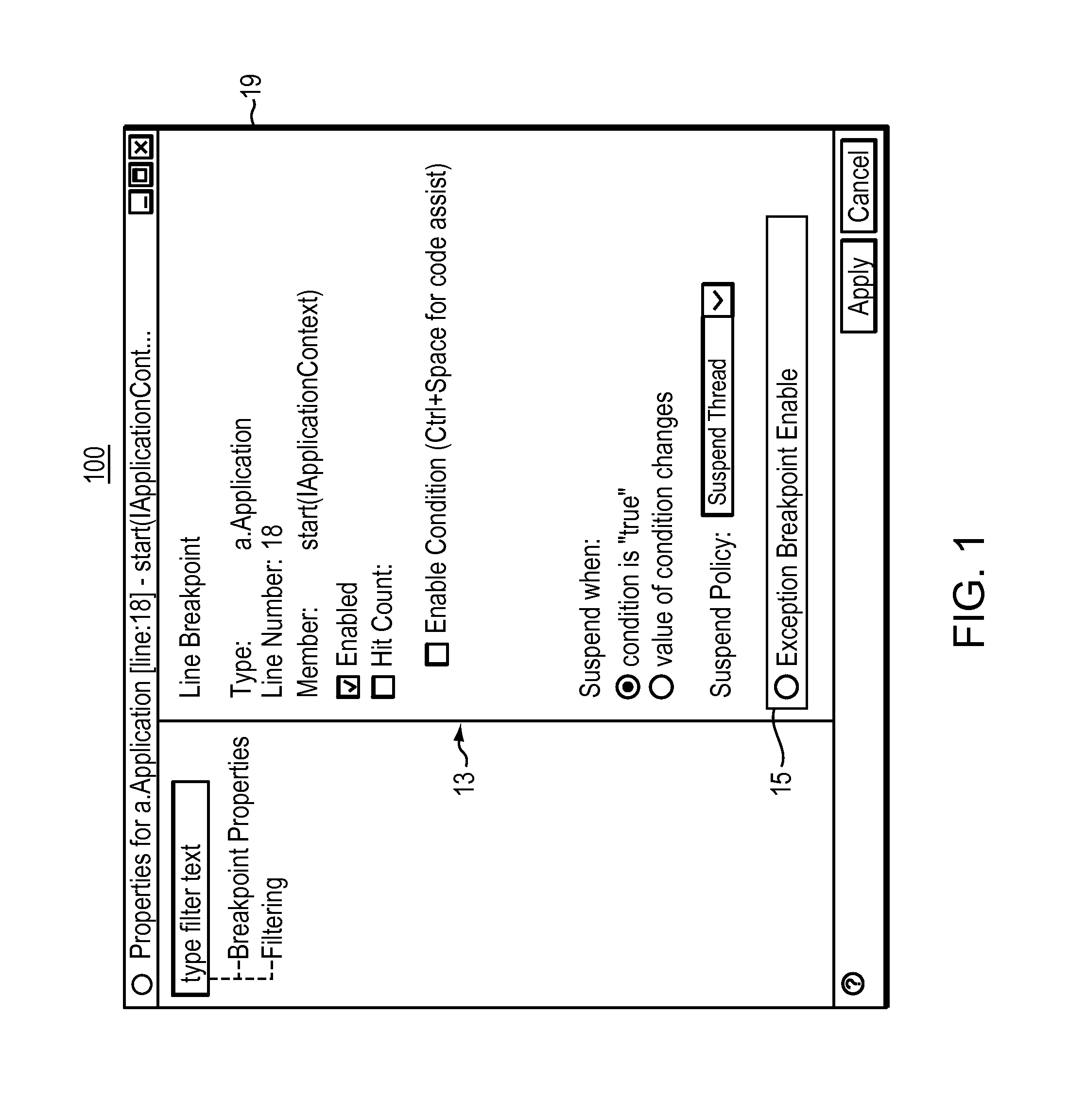 Computer code debugging method and apparatus providing exception breakpoints