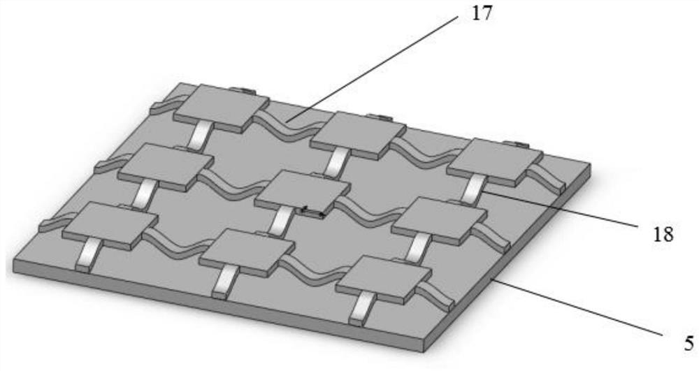 Printing device and manufacturing method of high-precision large-stretching OLED array based on island bridge type structure