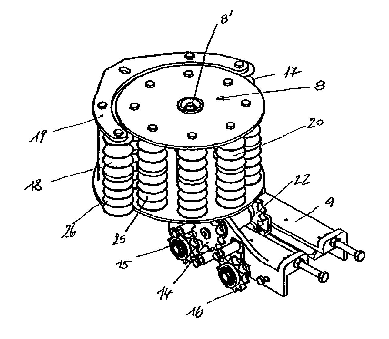 Device for guiding and tensioning supply lines