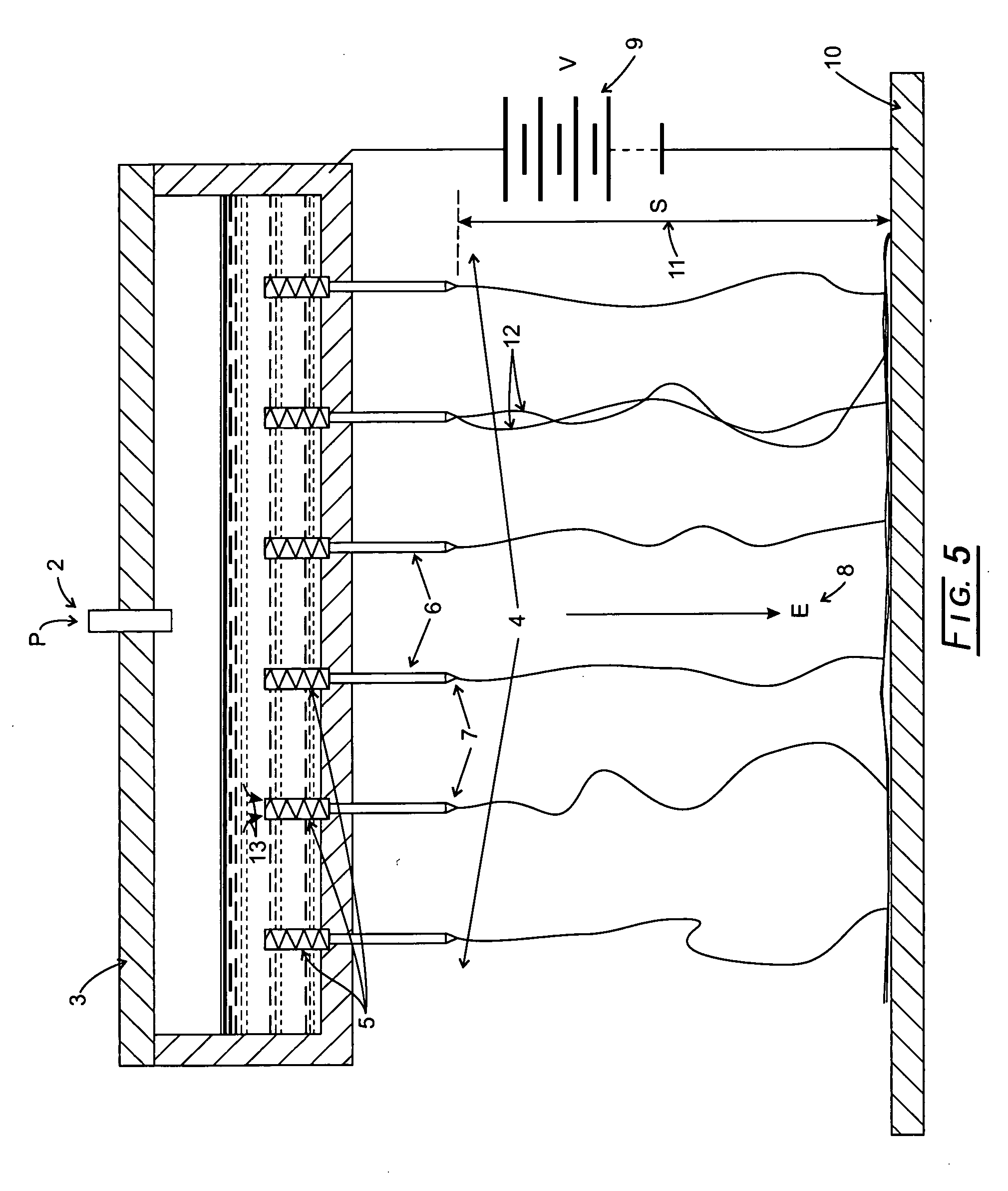 Electrospraying/electrospinning array utilizing a replacement array of individual tip flow restriction