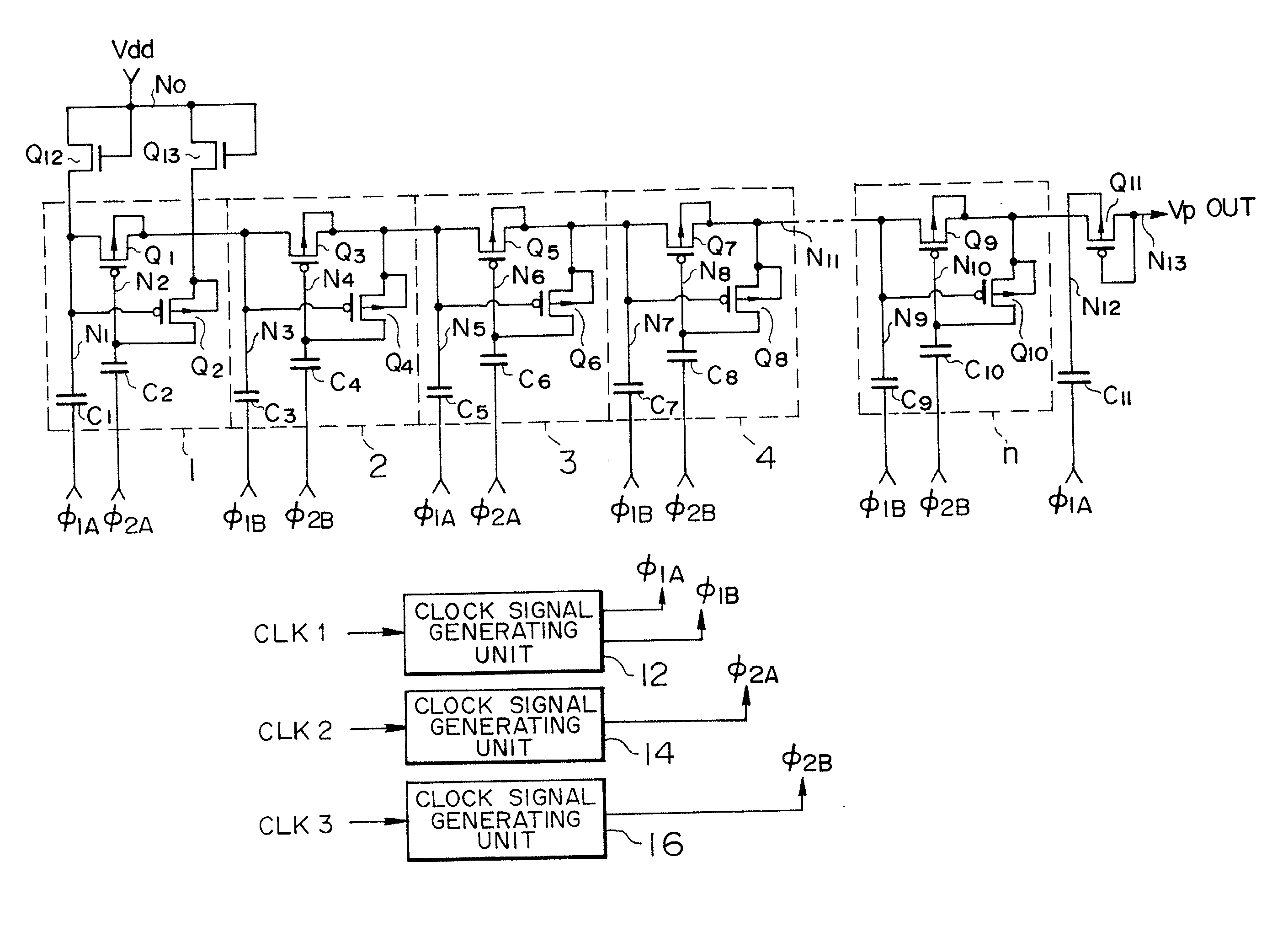 Semiconductor booster circuit having cascaded MOS transistors