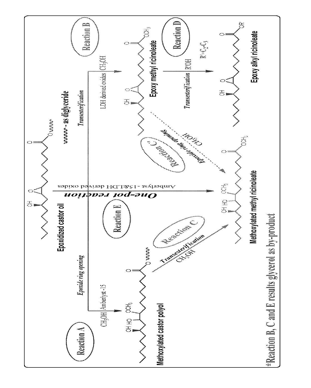 Preparation of functionalized castor oil derivatives using solid acid and base catalysts