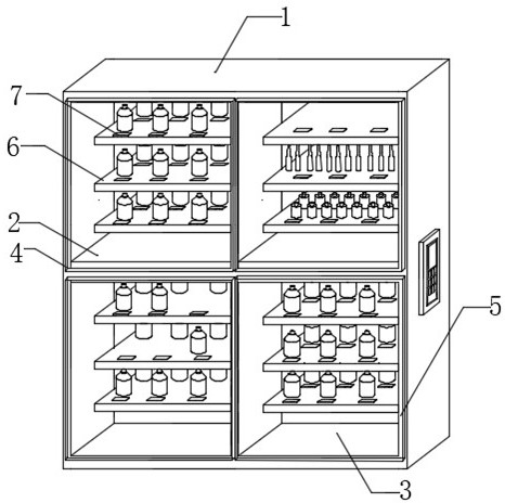 Medicine containing frame adjusting mechanism for intravenous medicine preparation center and working method thereof