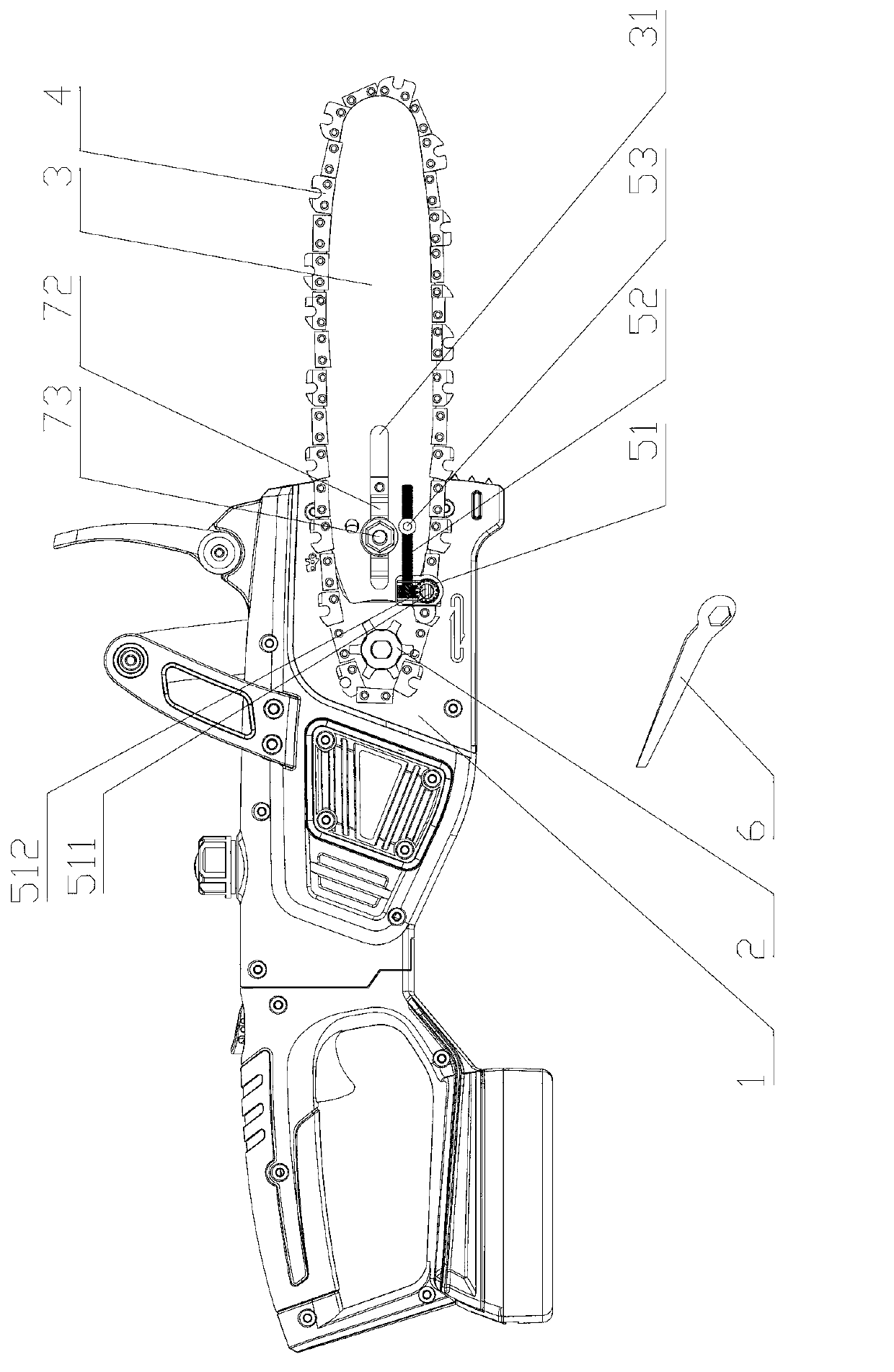 Electric chain saw chain elasticity adjusting device