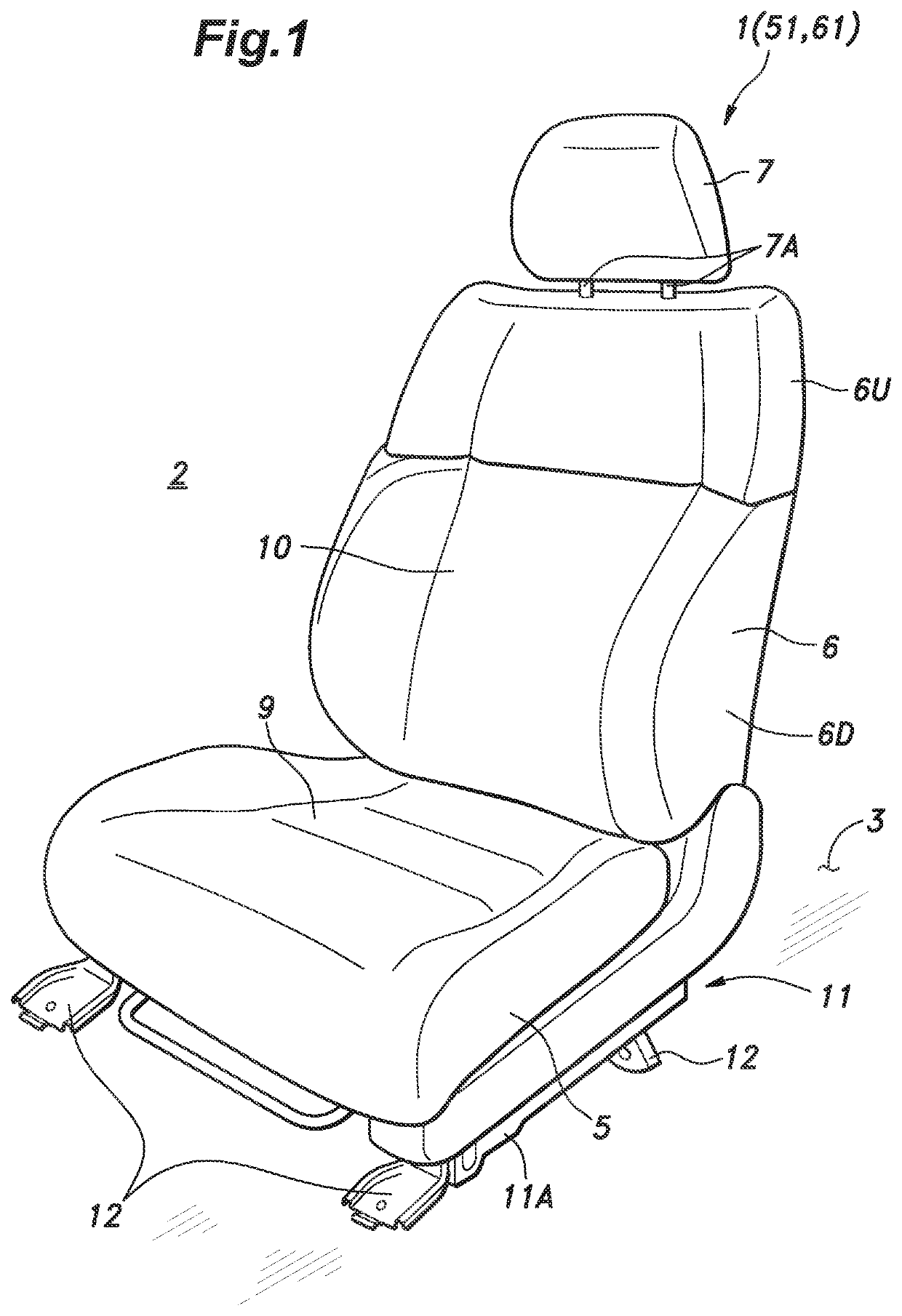 Vehicle seat and vehicle provided with vehicle seat