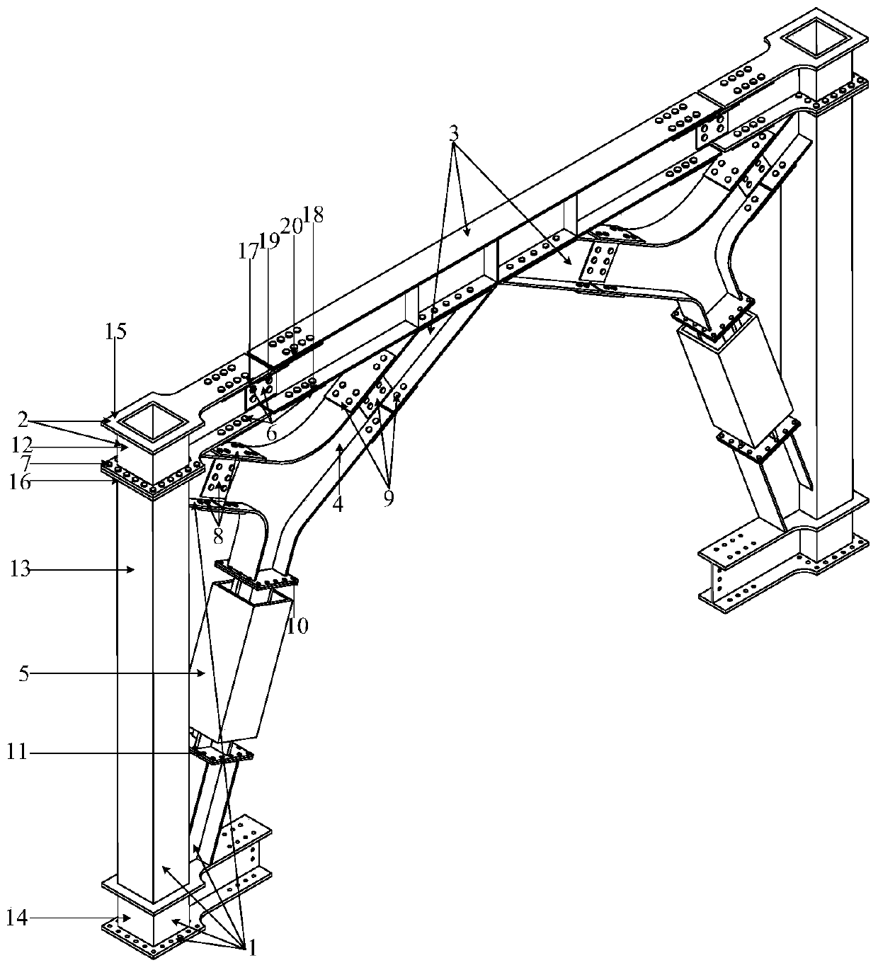 Large-headroom flanged storable-function steel-framed centrally braced system