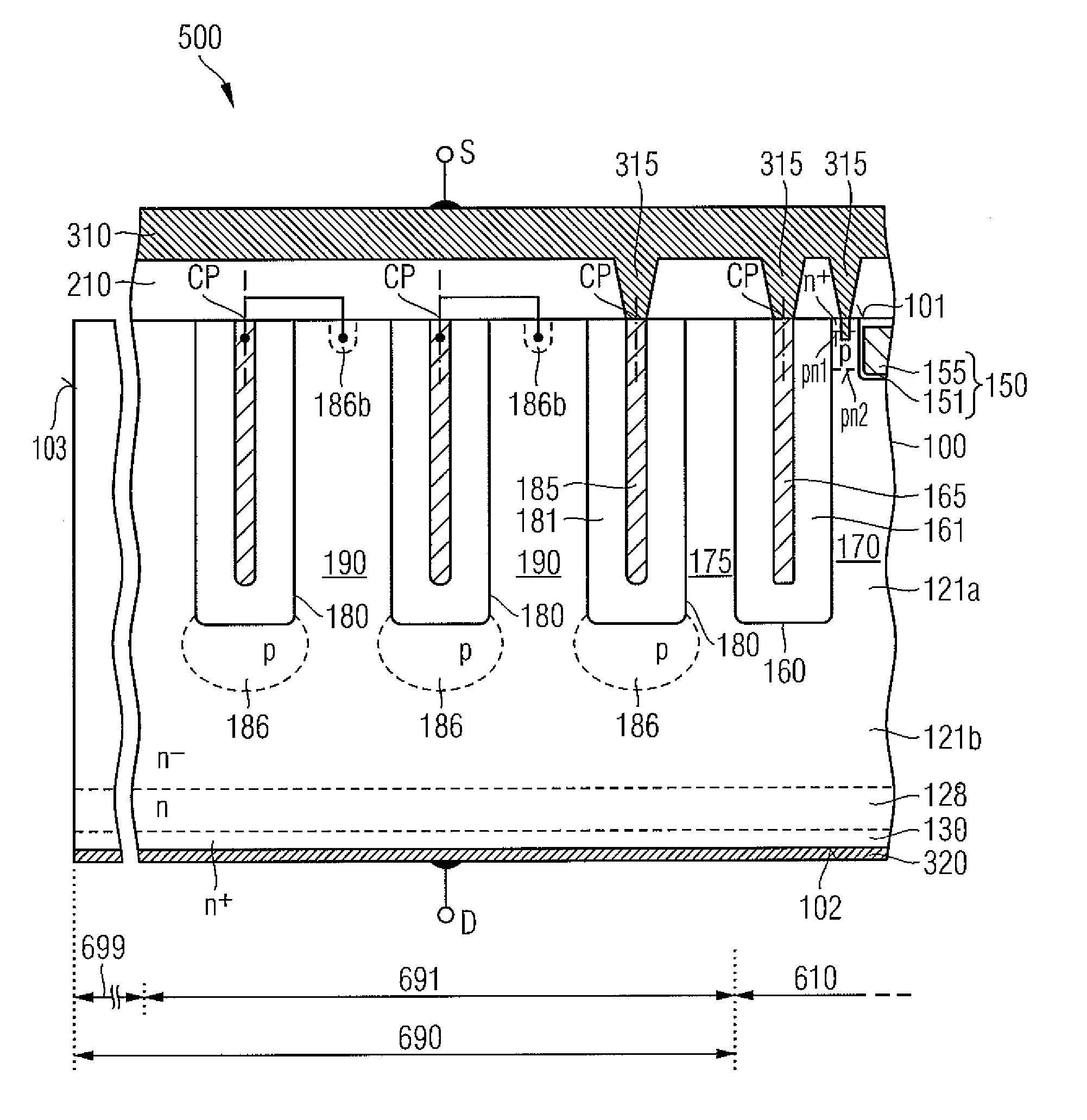 Semiconductor Device with Field Electrode Structures in a Cell Area and Termination Structures in an Edge Area