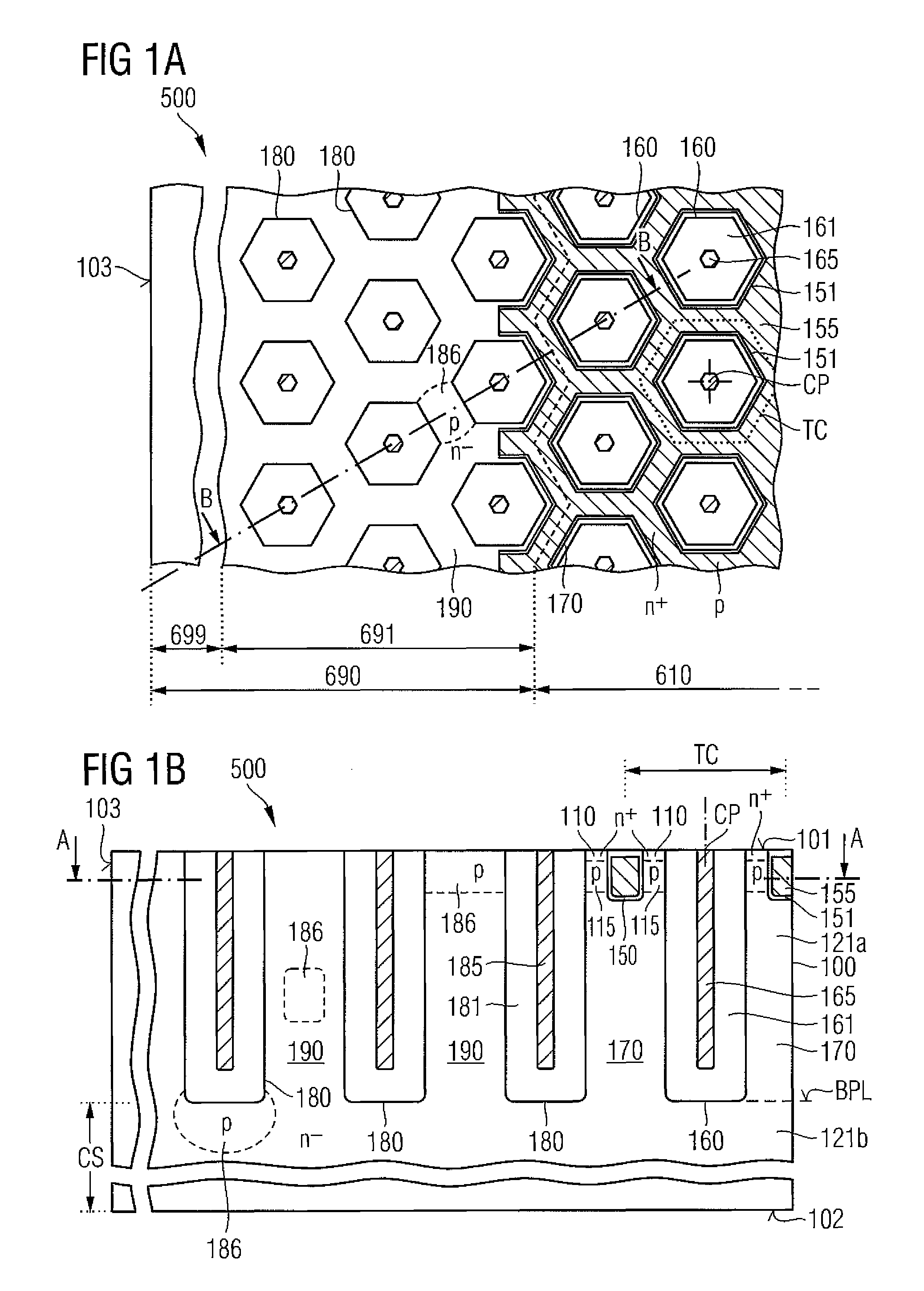 Semiconductor Device with Field Electrode Structures in a Cell Area and Termination Structures in an Edge Area