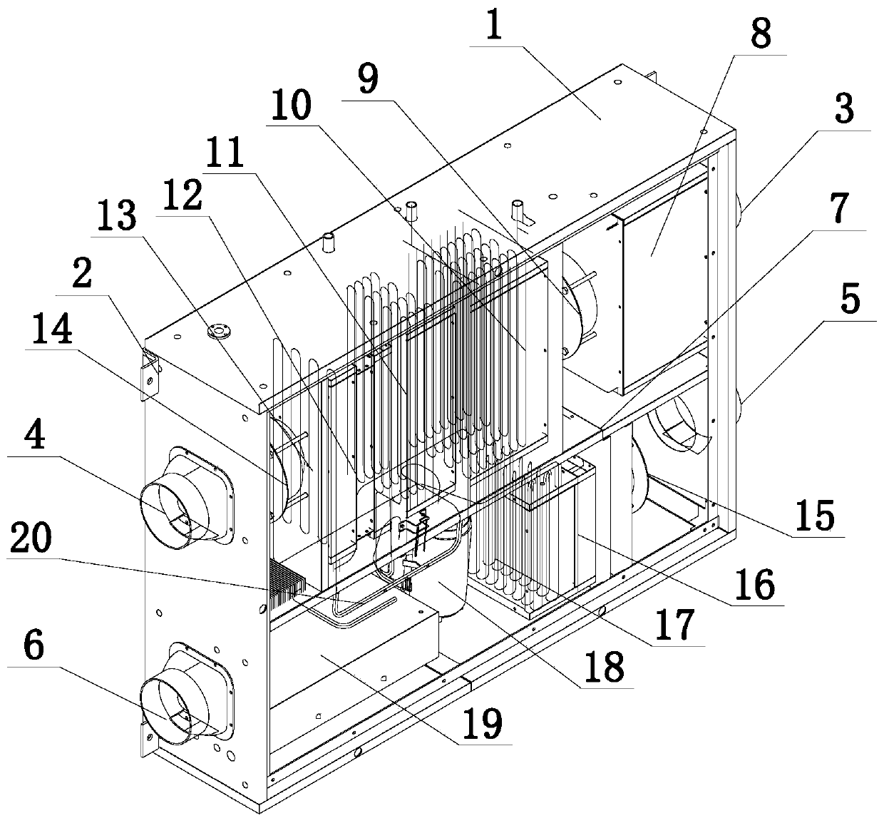 Novel solution type dual-cold-source household ceiling unit