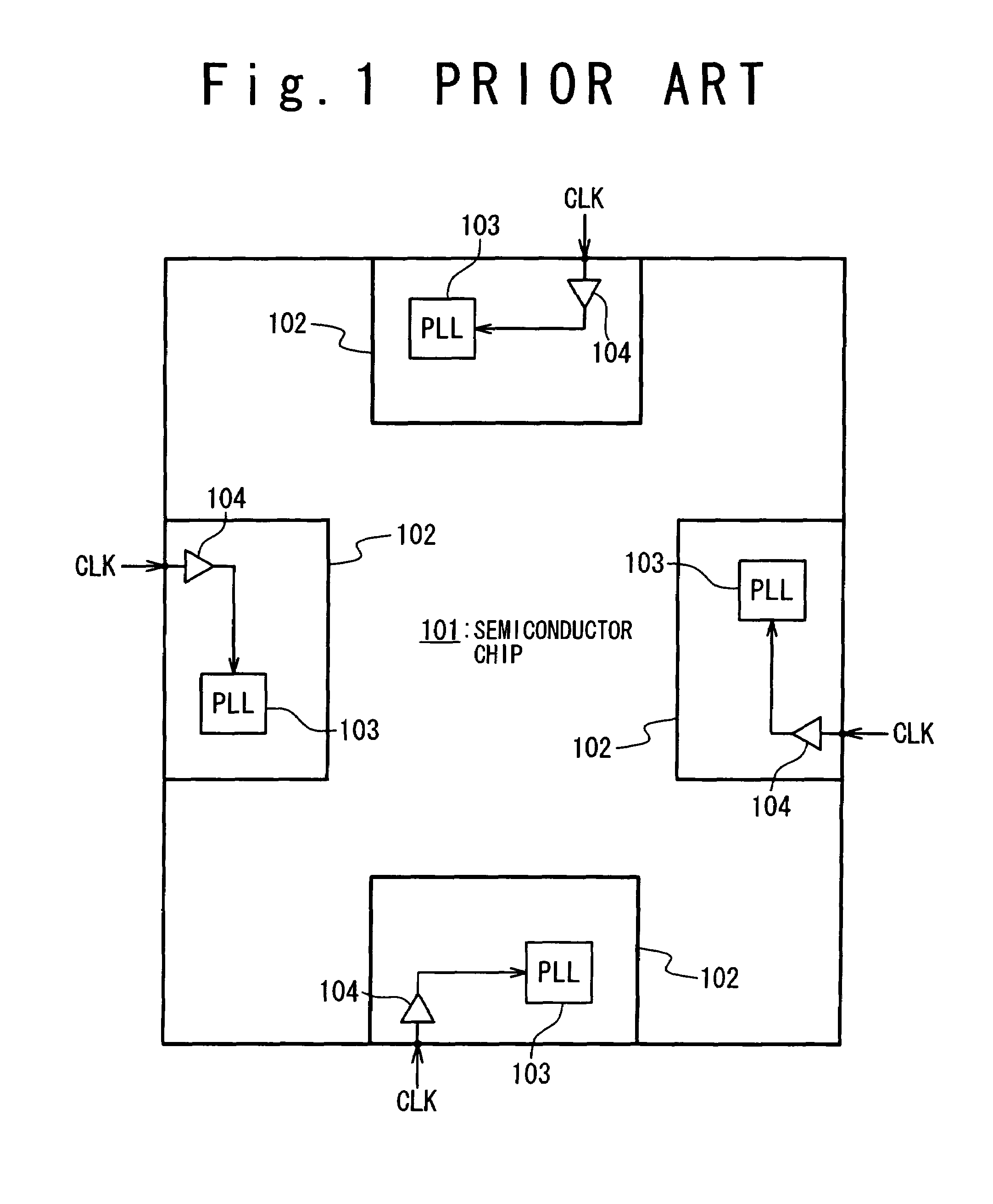 Semiconductor chip and semiconductor integrated circuit device for relaying a reference clock from one hard macro to another