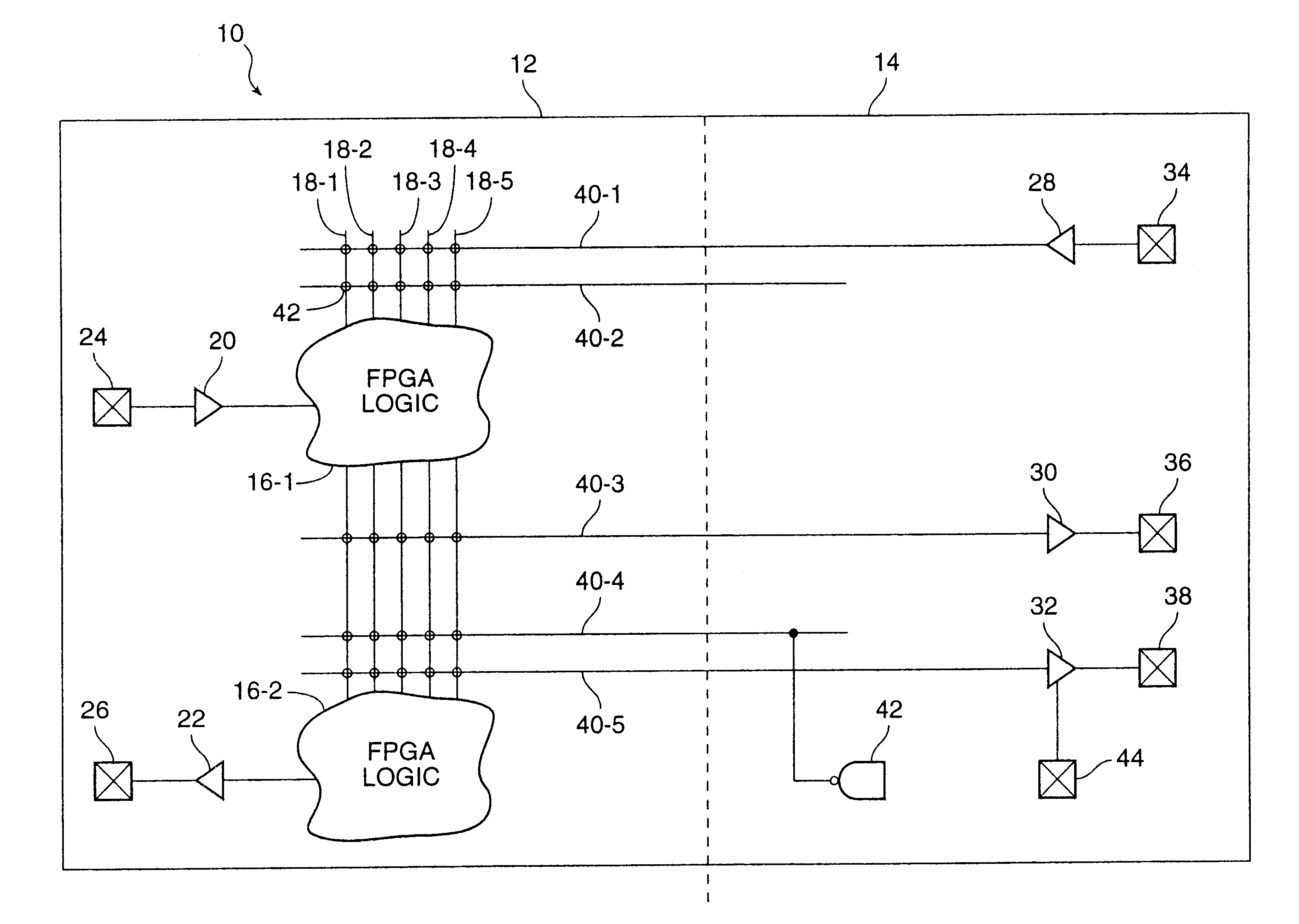 Field programmable gate array with mask programmed input and output buffers