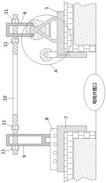 Wellhead support type corner pulley structure device for cable construction