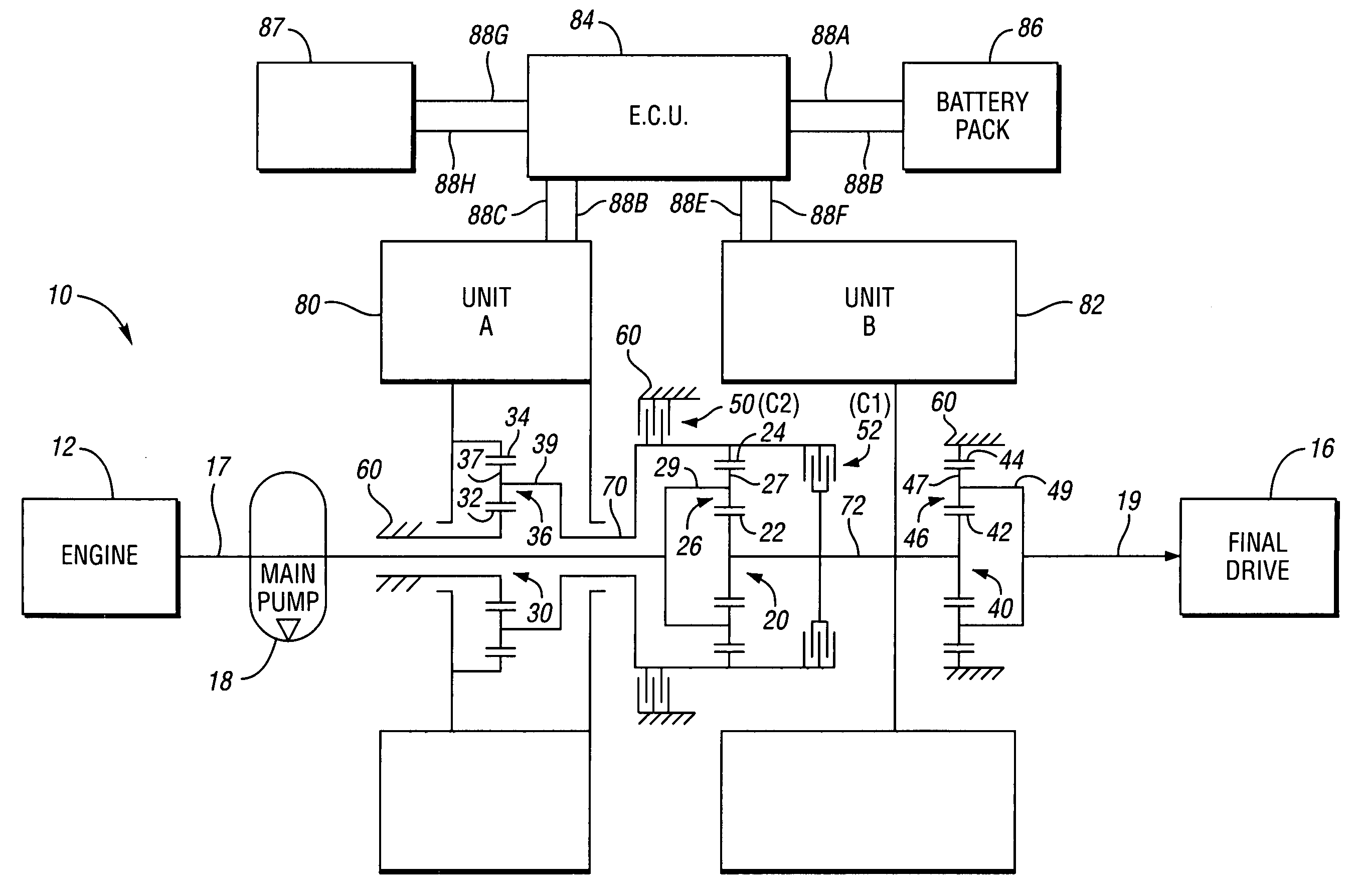 One-mode input-split electro-mechanical transmission with two fixed speed ratios
