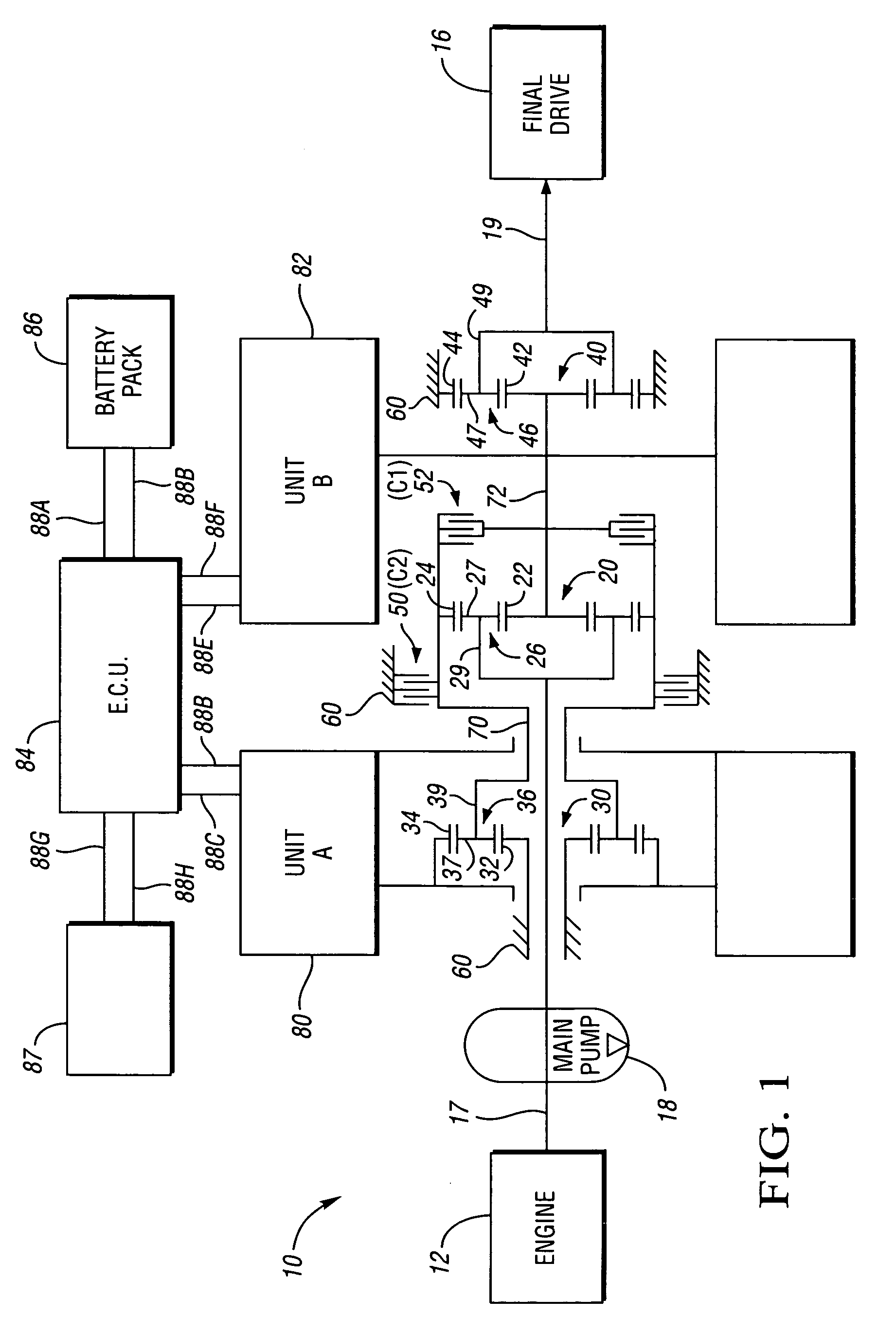 One-mode input-split electro-mechanical transmission with two fixed speed ratios