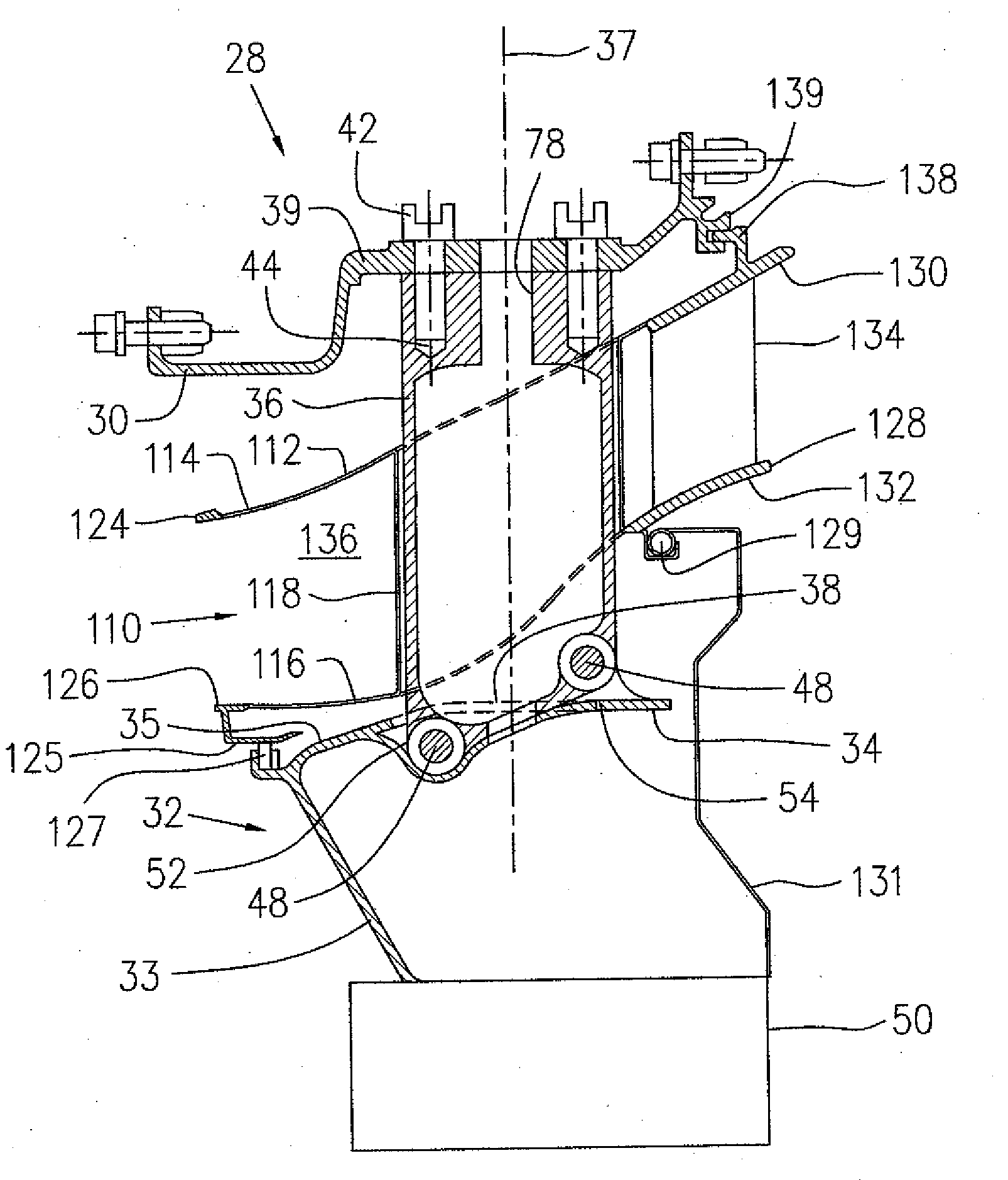 Fabricated itd-strut and vane ring for gas turbine engine