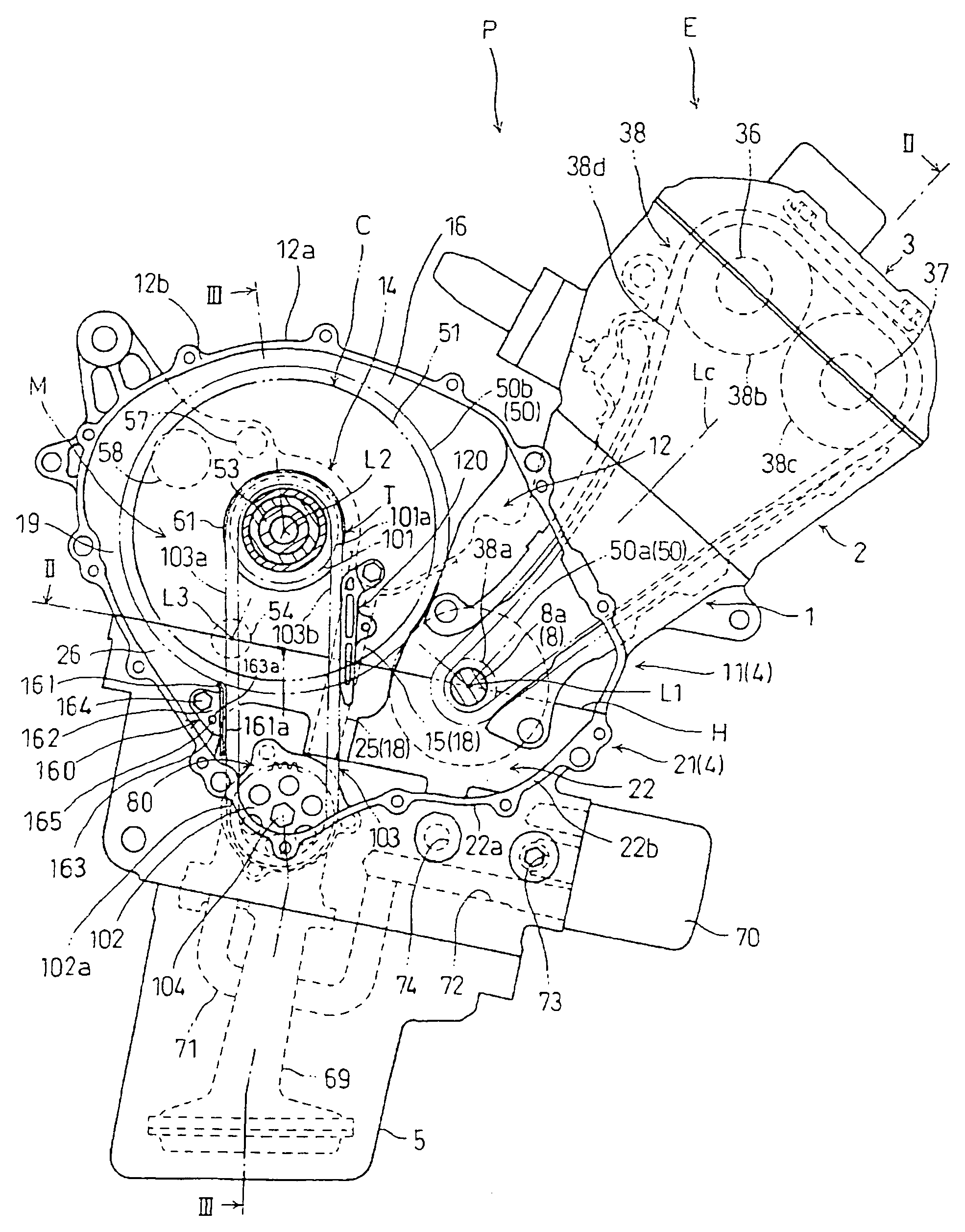 Power unit with auxiliary machine driving transmission mechanism