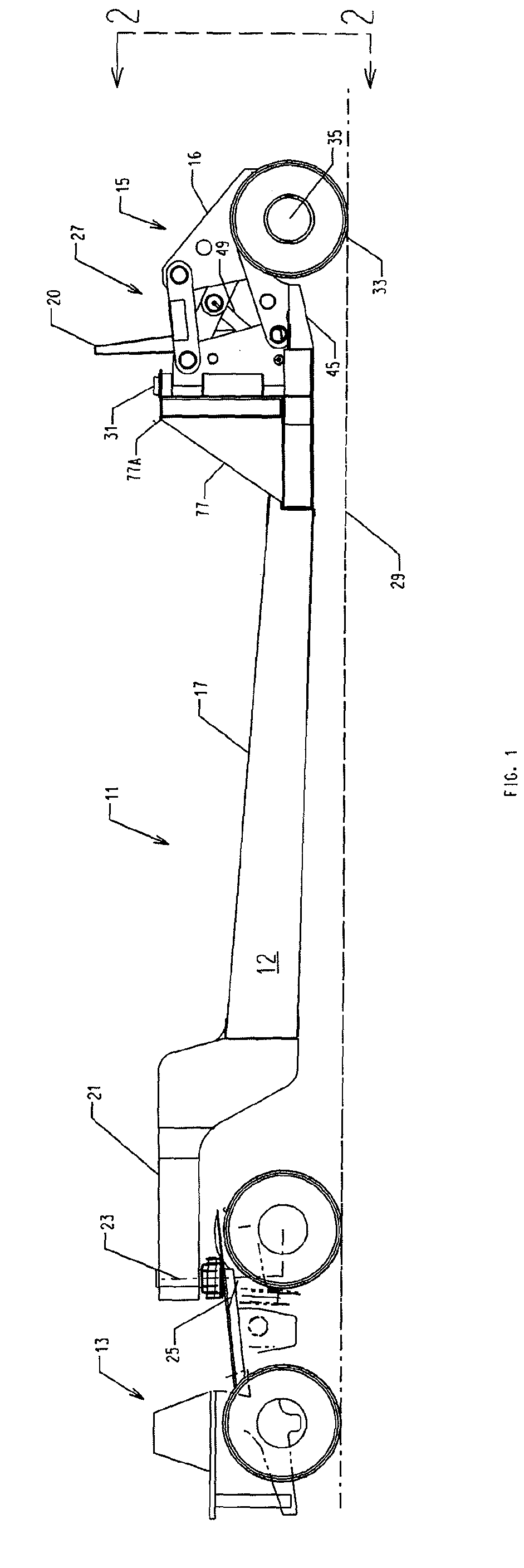 Method and apparatus for transitioning a heavy equipment hauling rear loading trailer between transport and loading positions