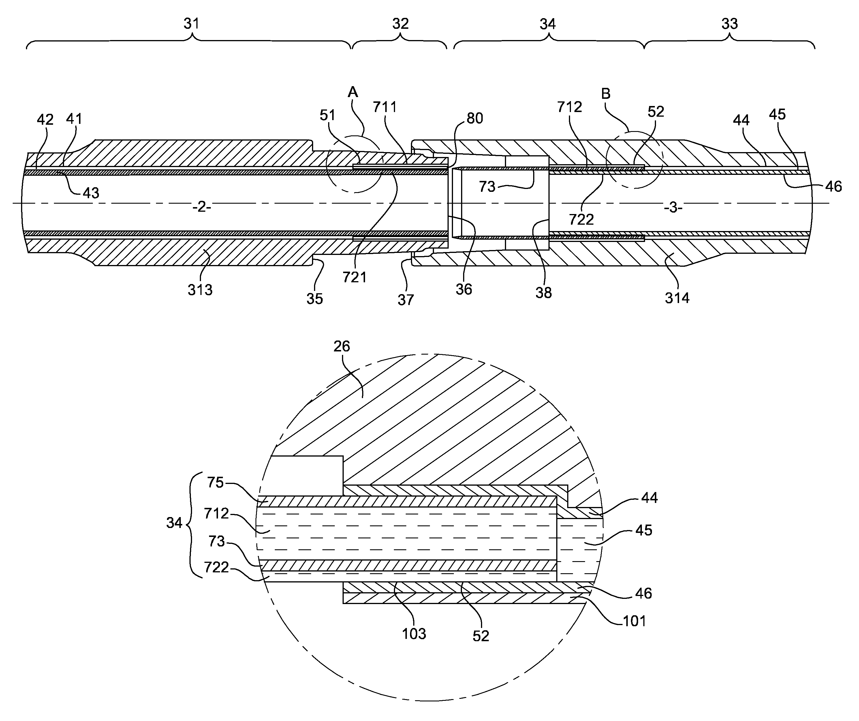 Pipe and pipe assembly provided with layers of electrically conductive material for conveying substances