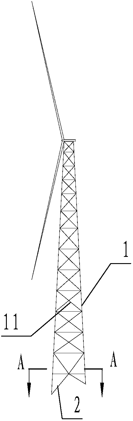 Wind power tower with long and short legs