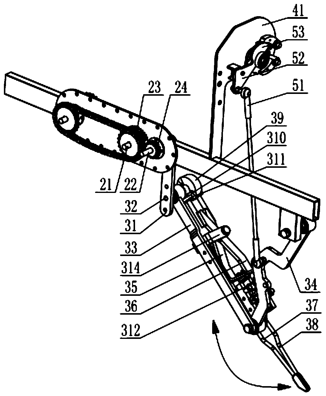 Conveyor belt-clamping type on-membrane inclined planting device for rhizome big seedling crops