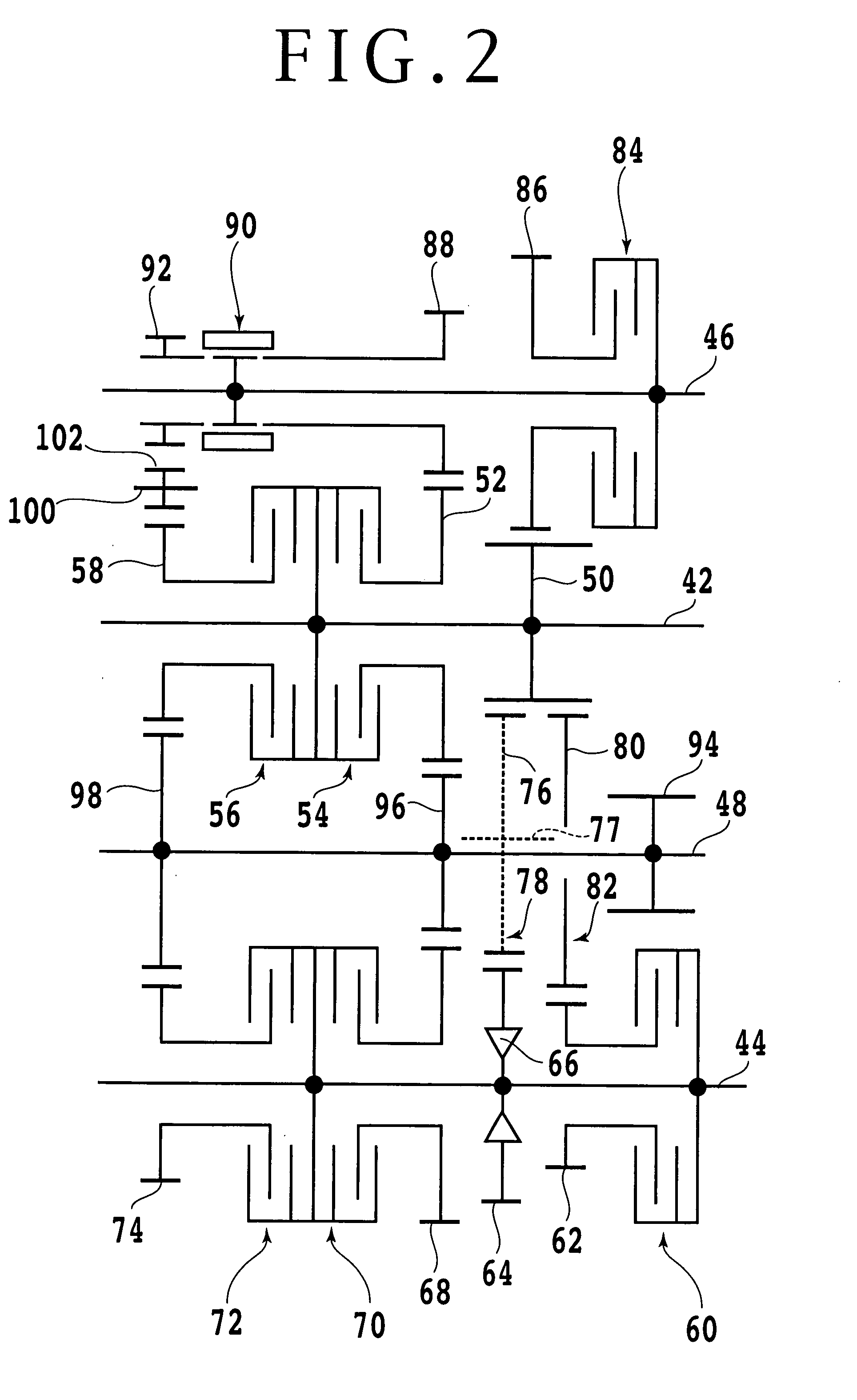 Parallel axes type transmission having a plurality of idle drive routes